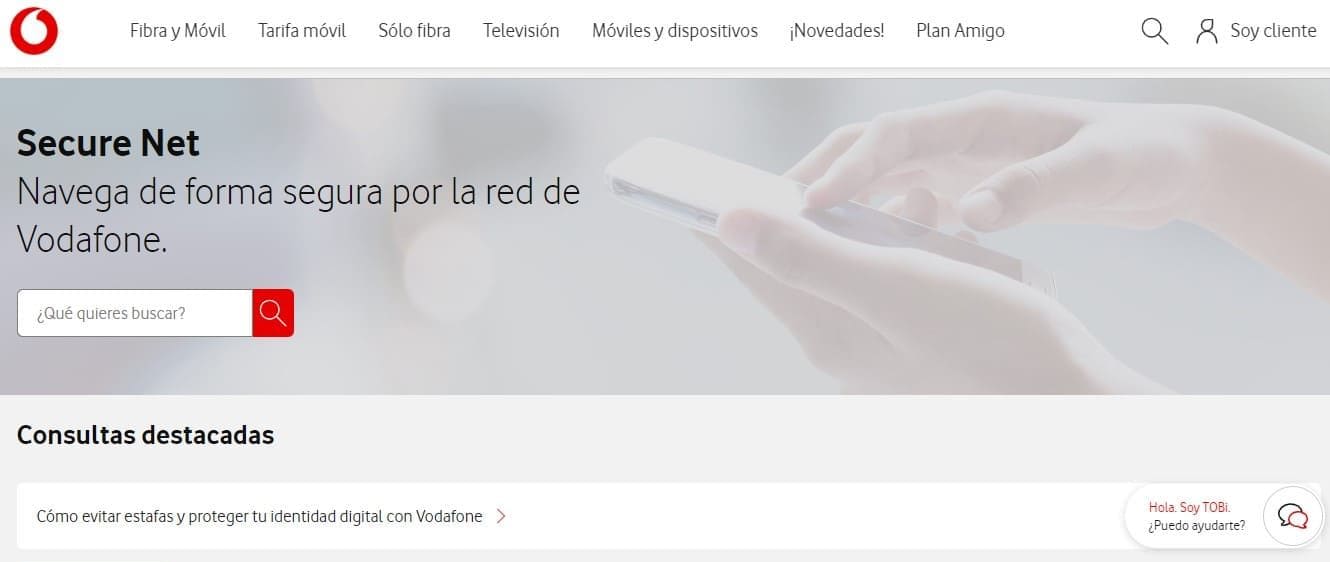 Una imagen de la página de inicio de Vodafone Secure Net