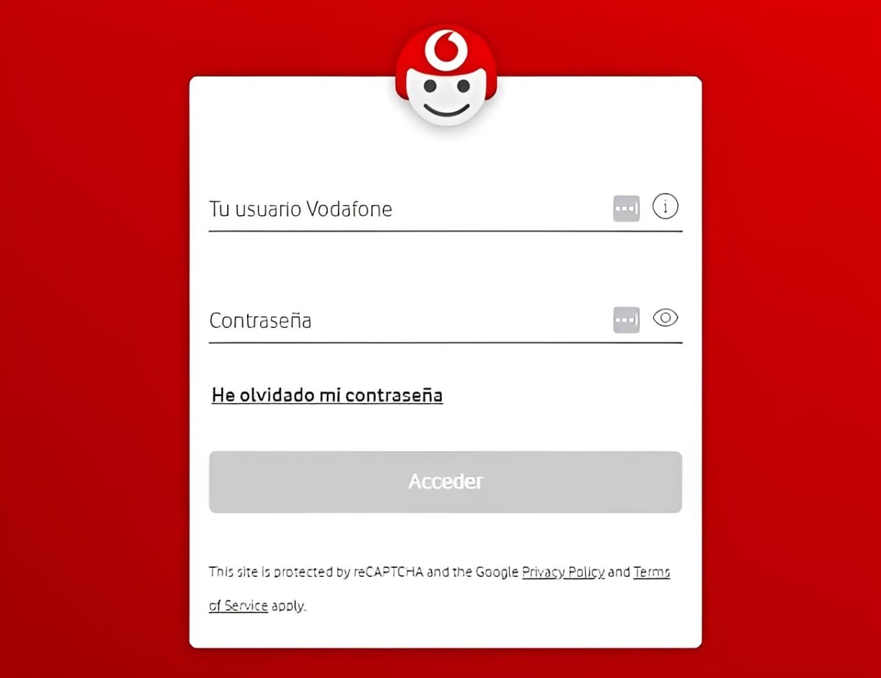 Una imagen de la cuenta en línea de Vodafone