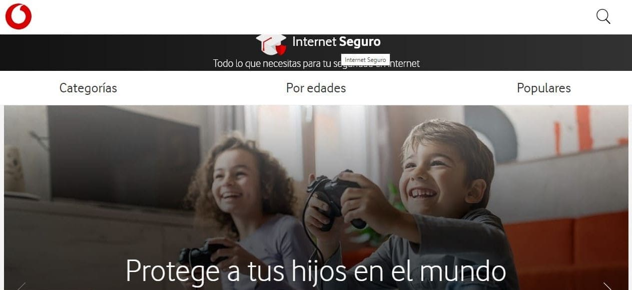 Una imagen de la página de inicio del sitio web de Internet Seguro de Vodafone