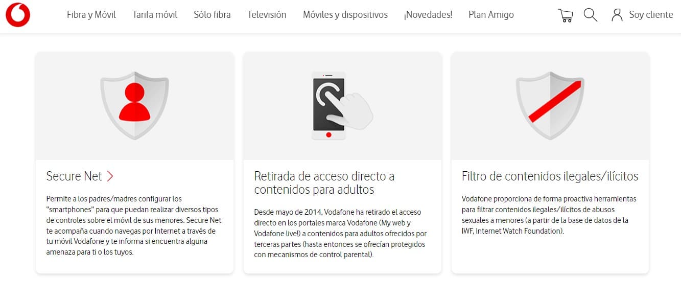 Una imagen de la página de controles de cuentas de Vodafone en su sitio web