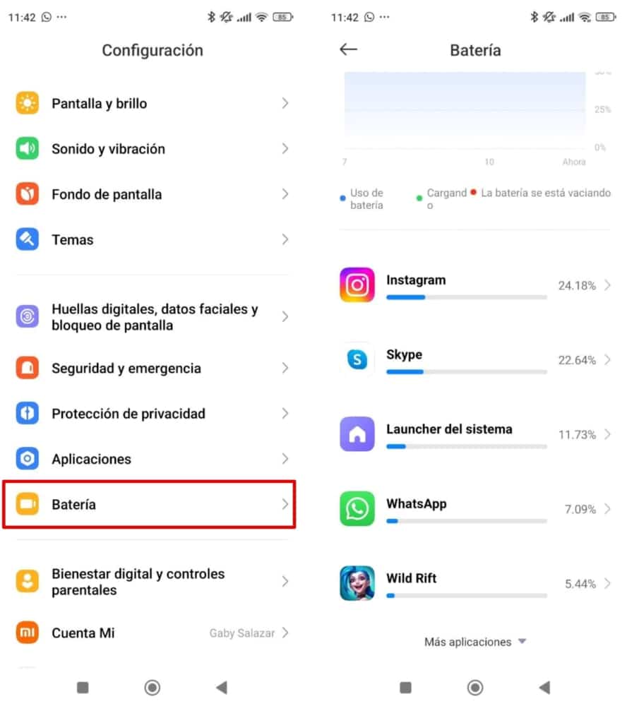 Una imagen de cómo comprobar la actividad de la batería en Android