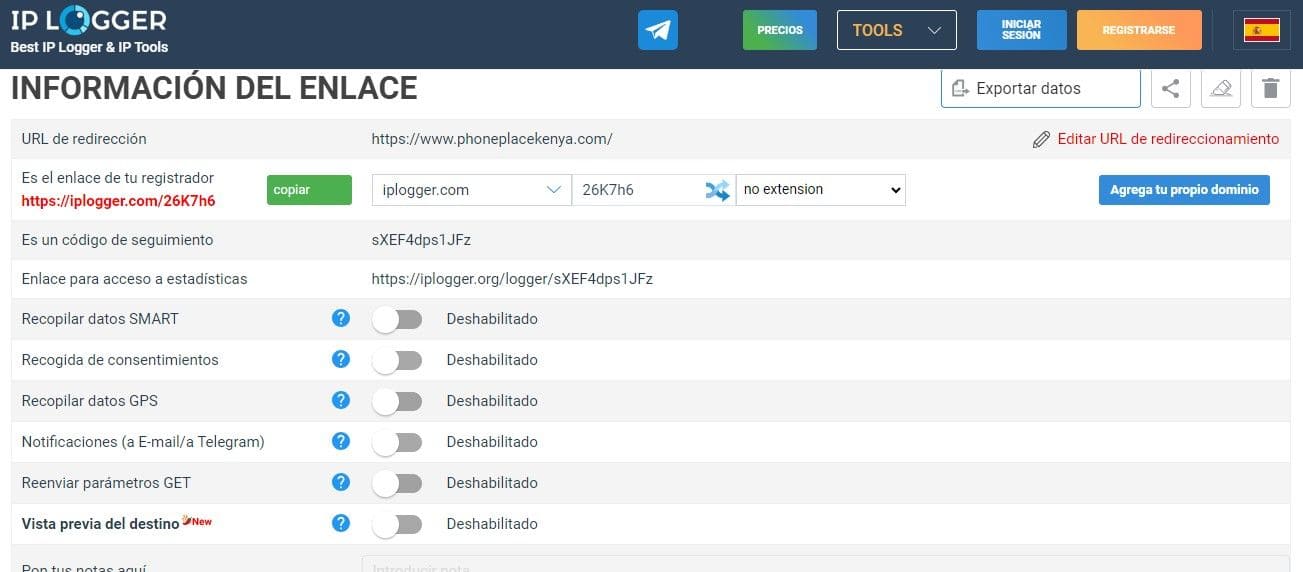 Una imagen del enlace de seguimiento obtenida de IPLogger