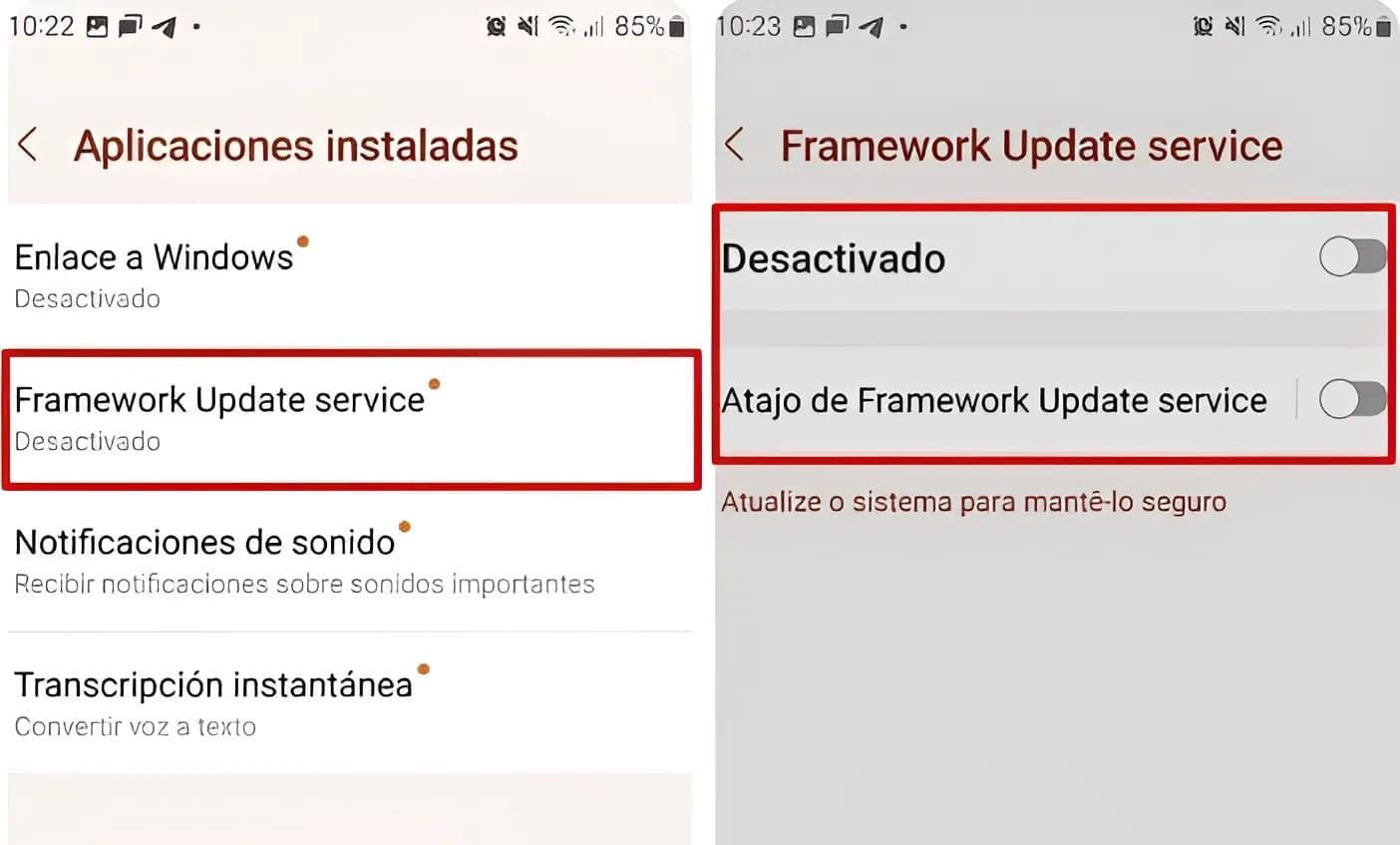 Una imagen de permitir la configuración de Accesibilidad para la app Update Service