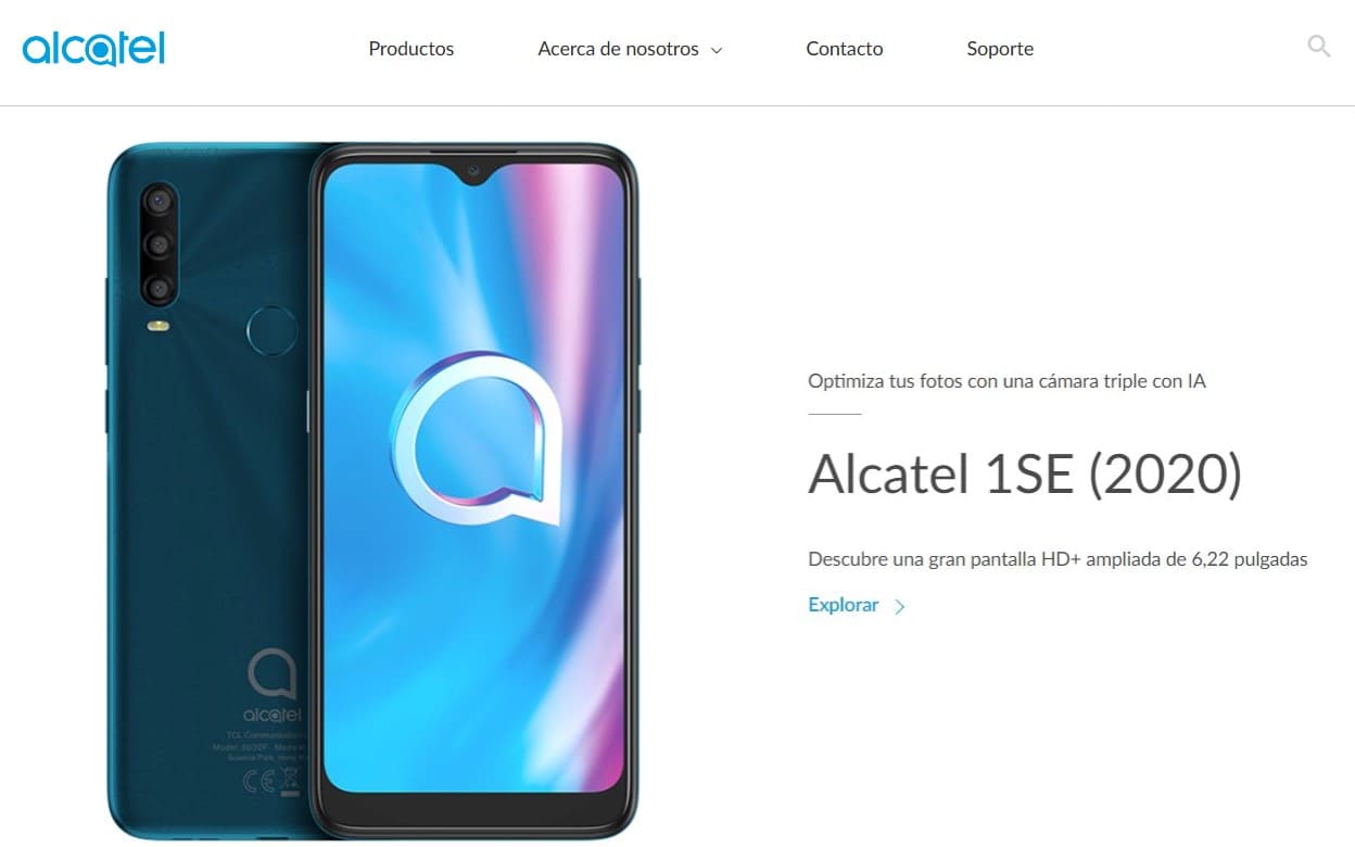 Una imagen del sitio web de Alcatel Mobile mostrando el teléfono Alcatel