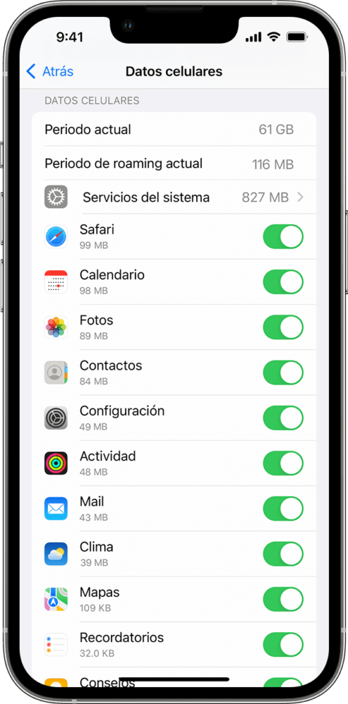 Cómo comprobar el uso de datos móviles por aplicaciones en iPhone