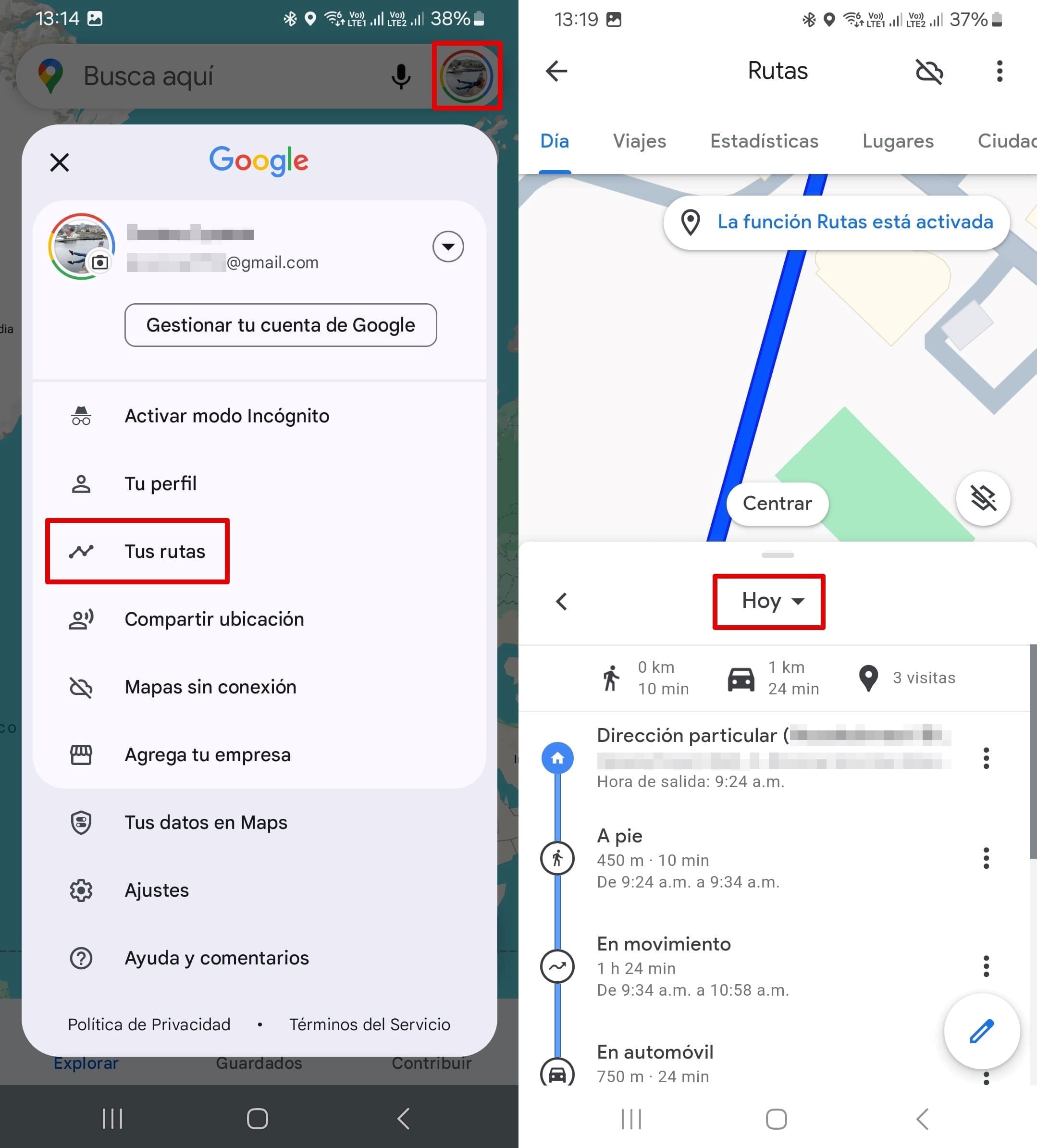 Imagen de la línea de tiempo de encontrar tu teléfono en Google Maps