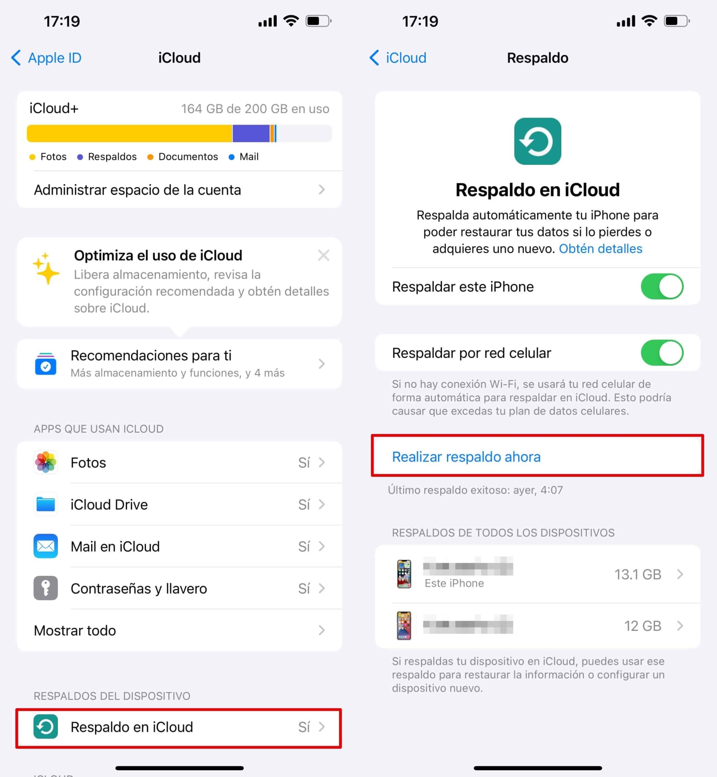 Función iCloud con la solución Copia de seguridad ahora resaltada