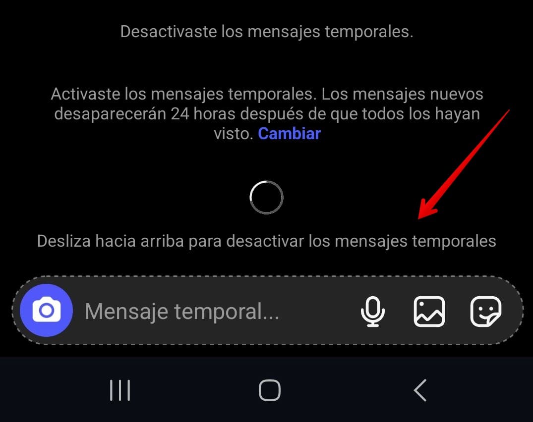 Un chat de la plataforma Instagram en modo efímero