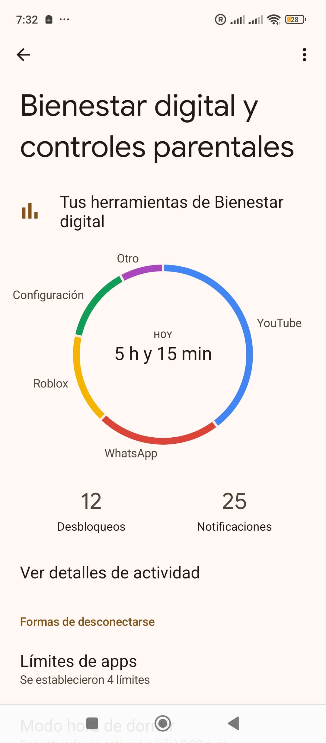 la herramienta de bienestar digital muestra el uso de las aplicaciones mediante un diagrama en el teléfono Xiaomi