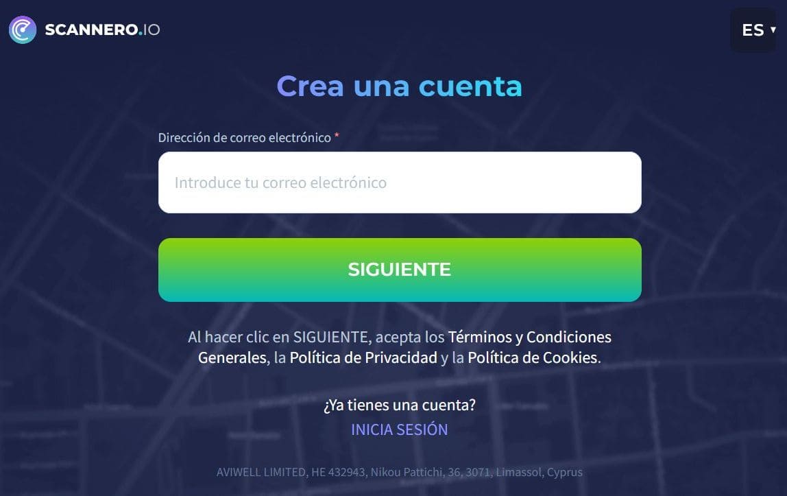 Para registrarse, introduzca su dirección de correo electrónico y haga clic en Continuar