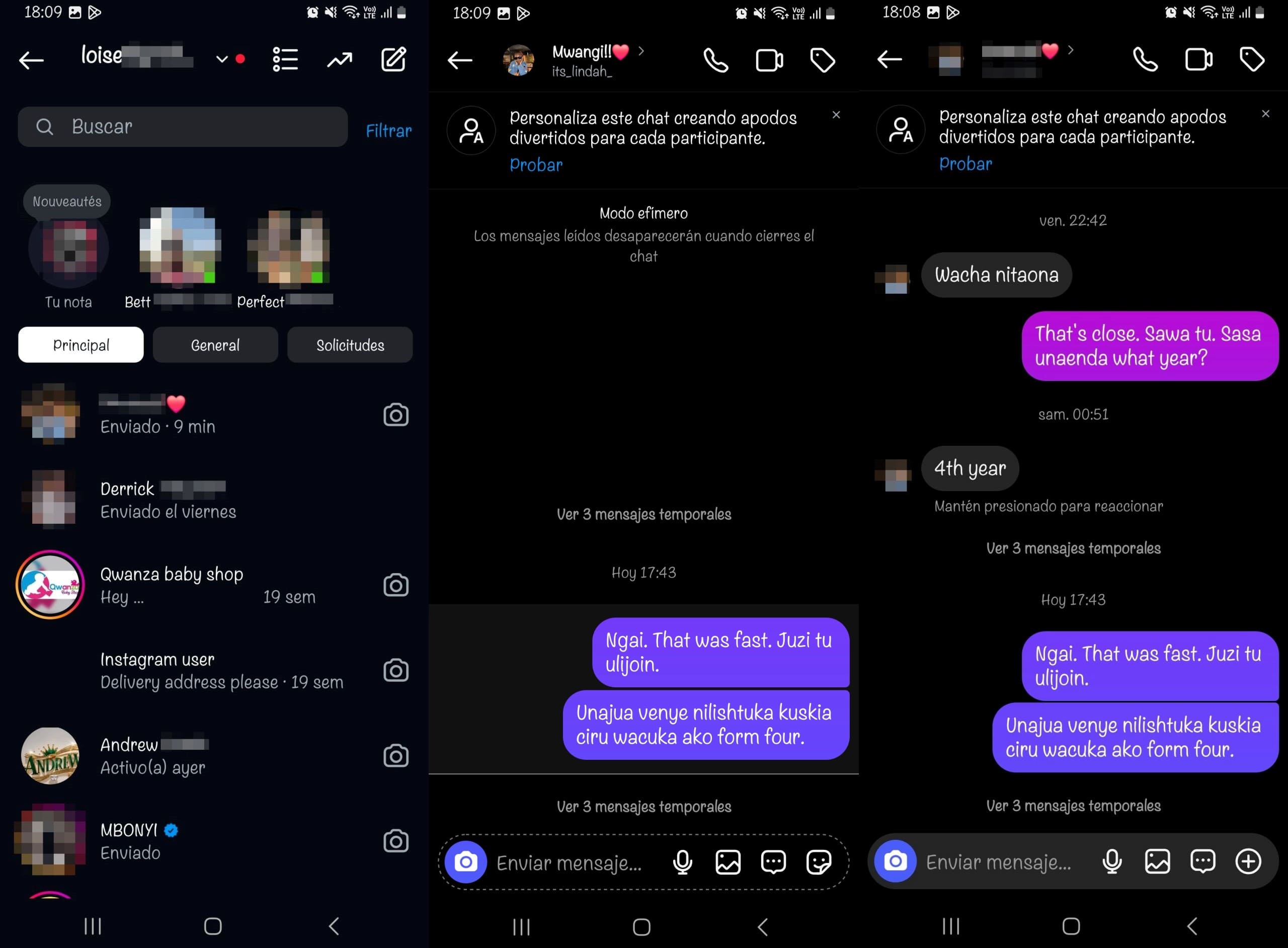 Cómo desactivar el modo efímero en Instagram deslizando el dedo hacia arriba en un chat o conversación