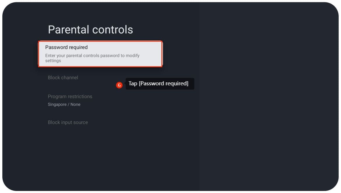 Completar la solicitud de contraseña en el control parental en Xiaomi Mi TV