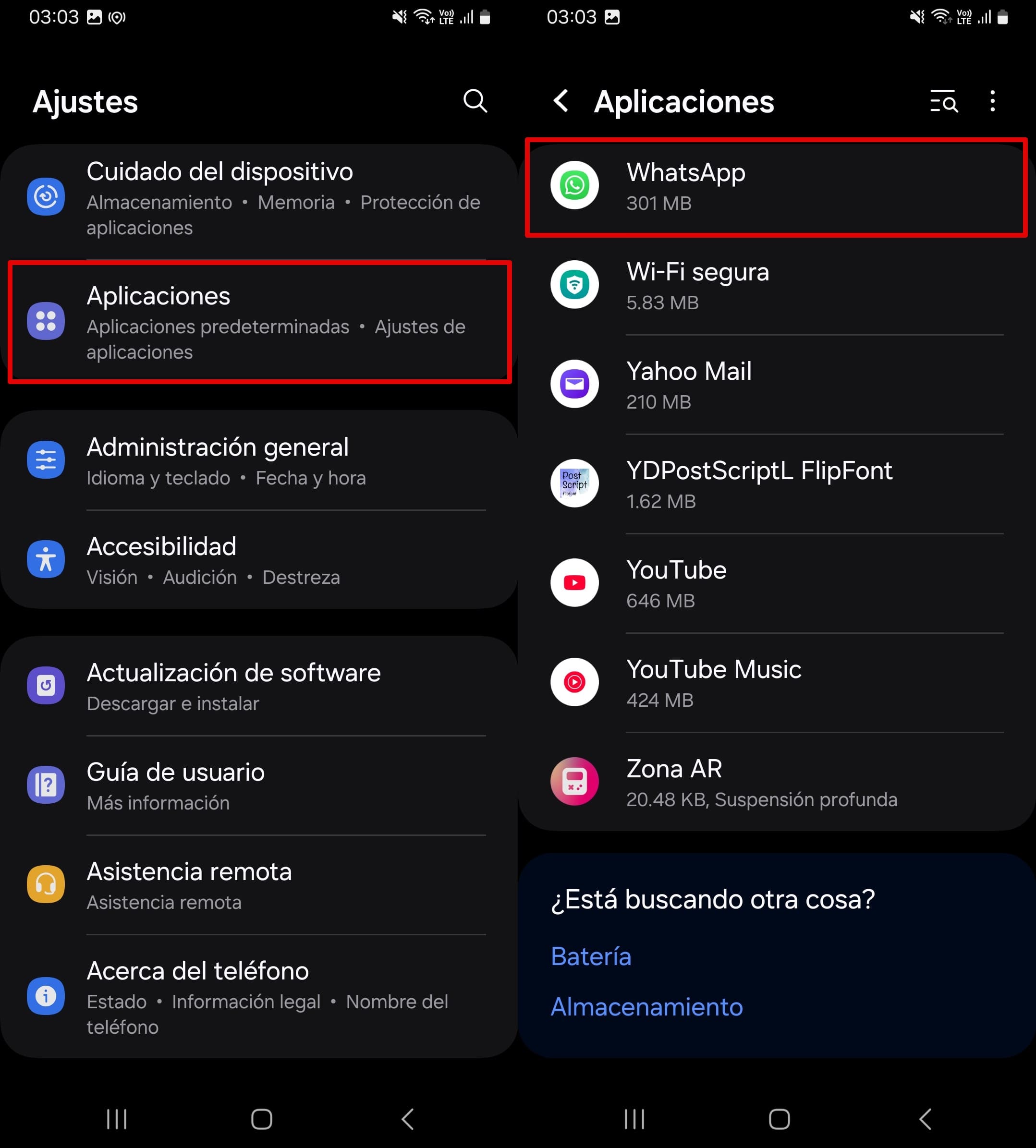 Abre los ajustes y elige WhatsApp en la lista de aplicaciones.