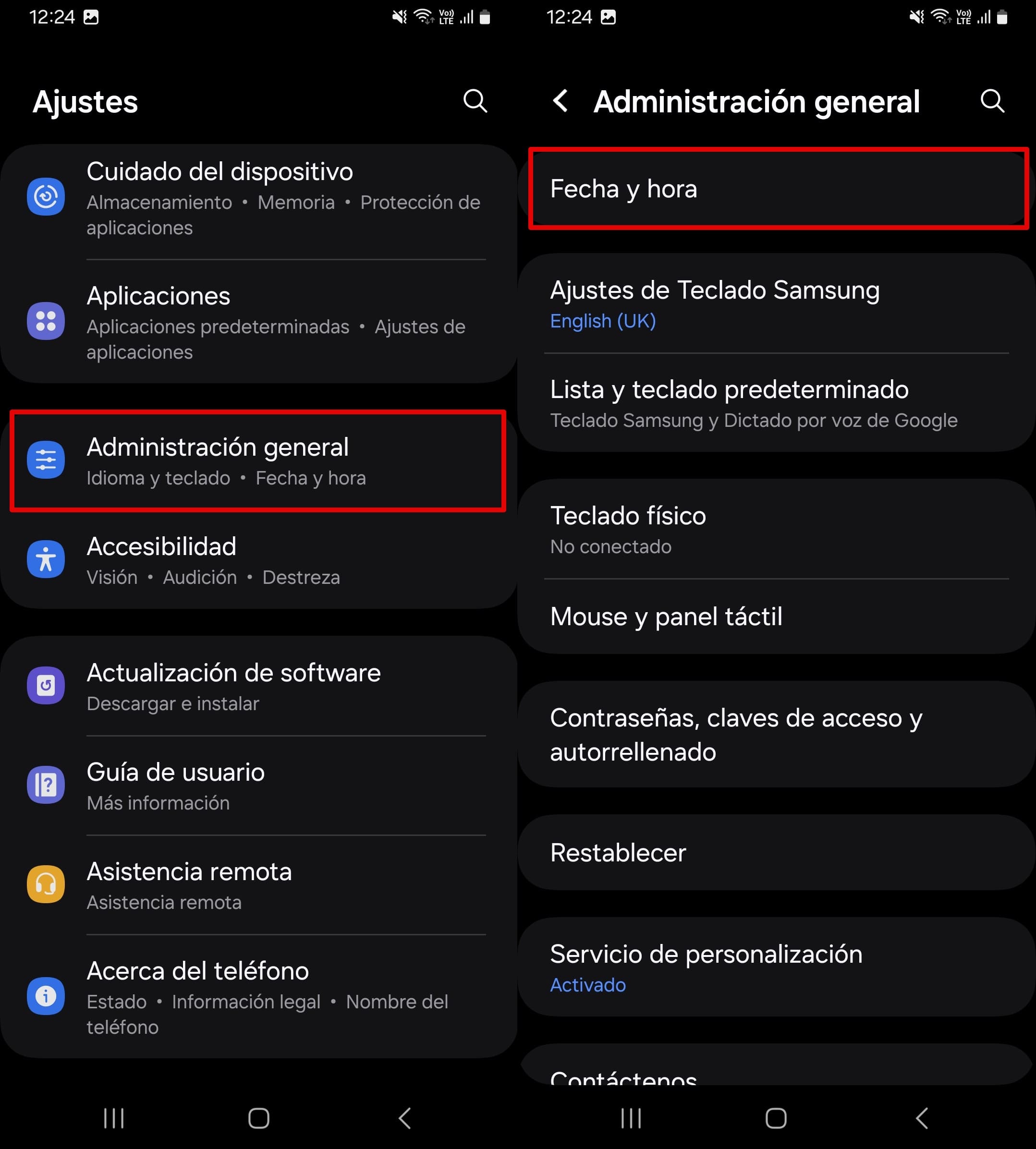 Abrir ajustes - Administración general - fecha y hora.