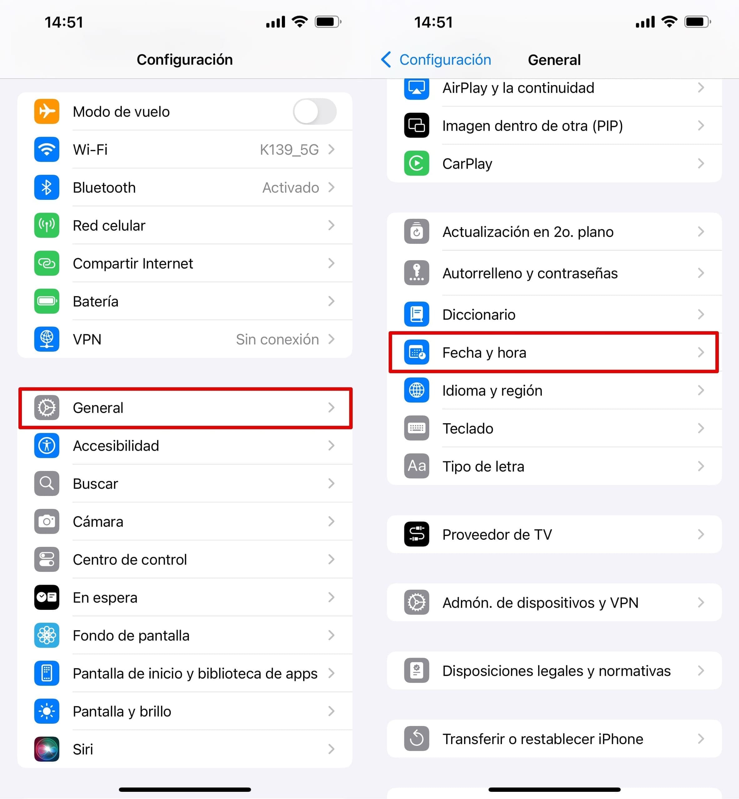 Ir a los ajustes del iPhone - general - fecha y hora.