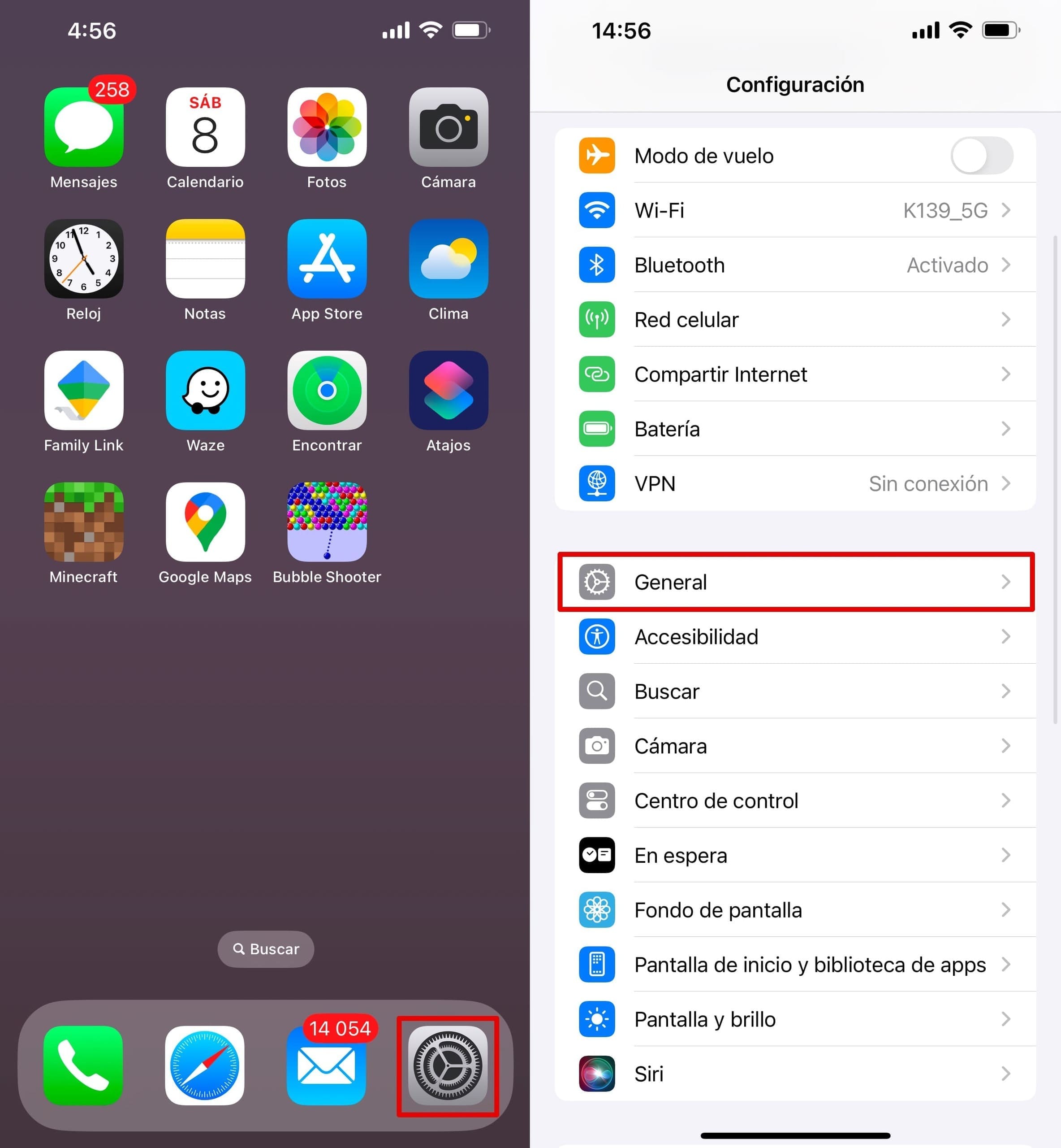  Ve a la pestaña Configuración iPhone - General desplazándose hacia abajo.