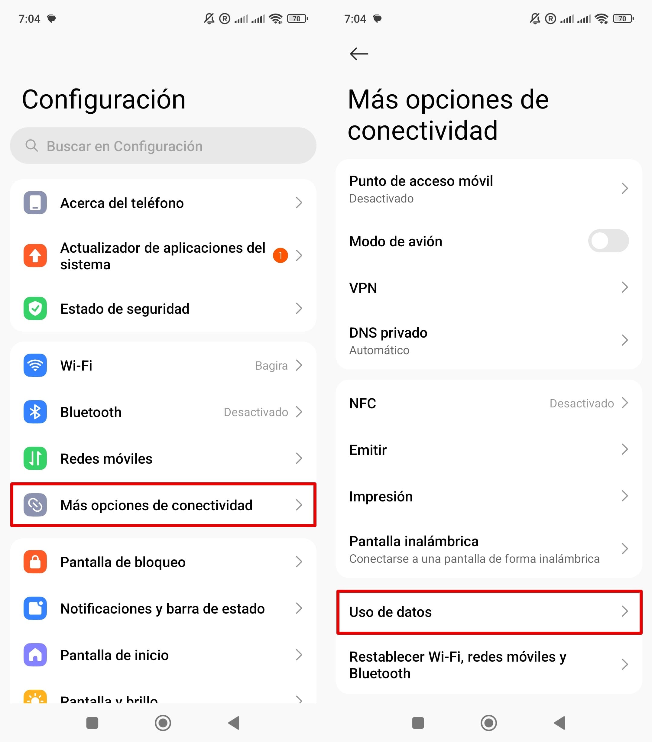 Haz clic en configuración - más opciones de conectividad - uso de datos en Xiaomi.