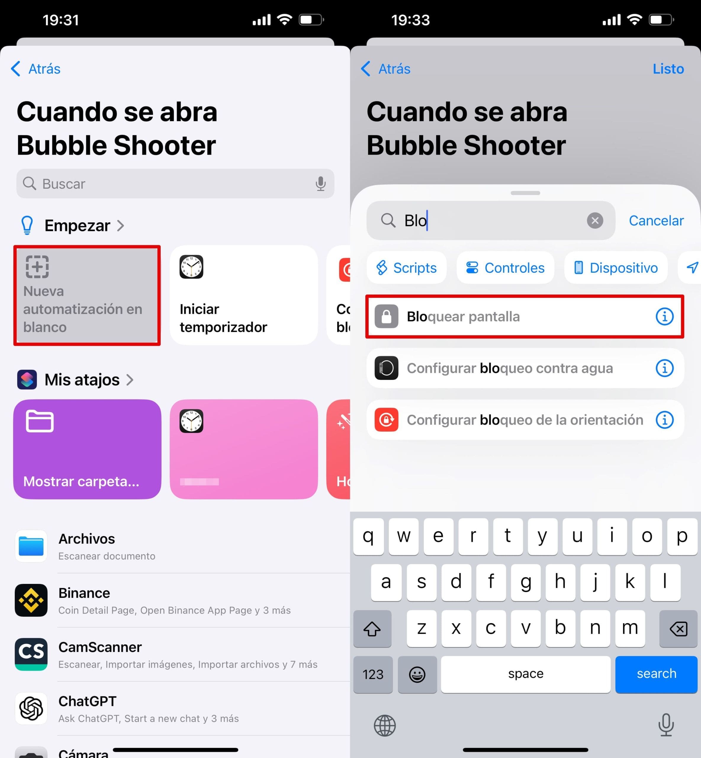 Haga clic en el bloque Nueva automatización en blanco y seleccione la condición Pantalla de bloqueo.