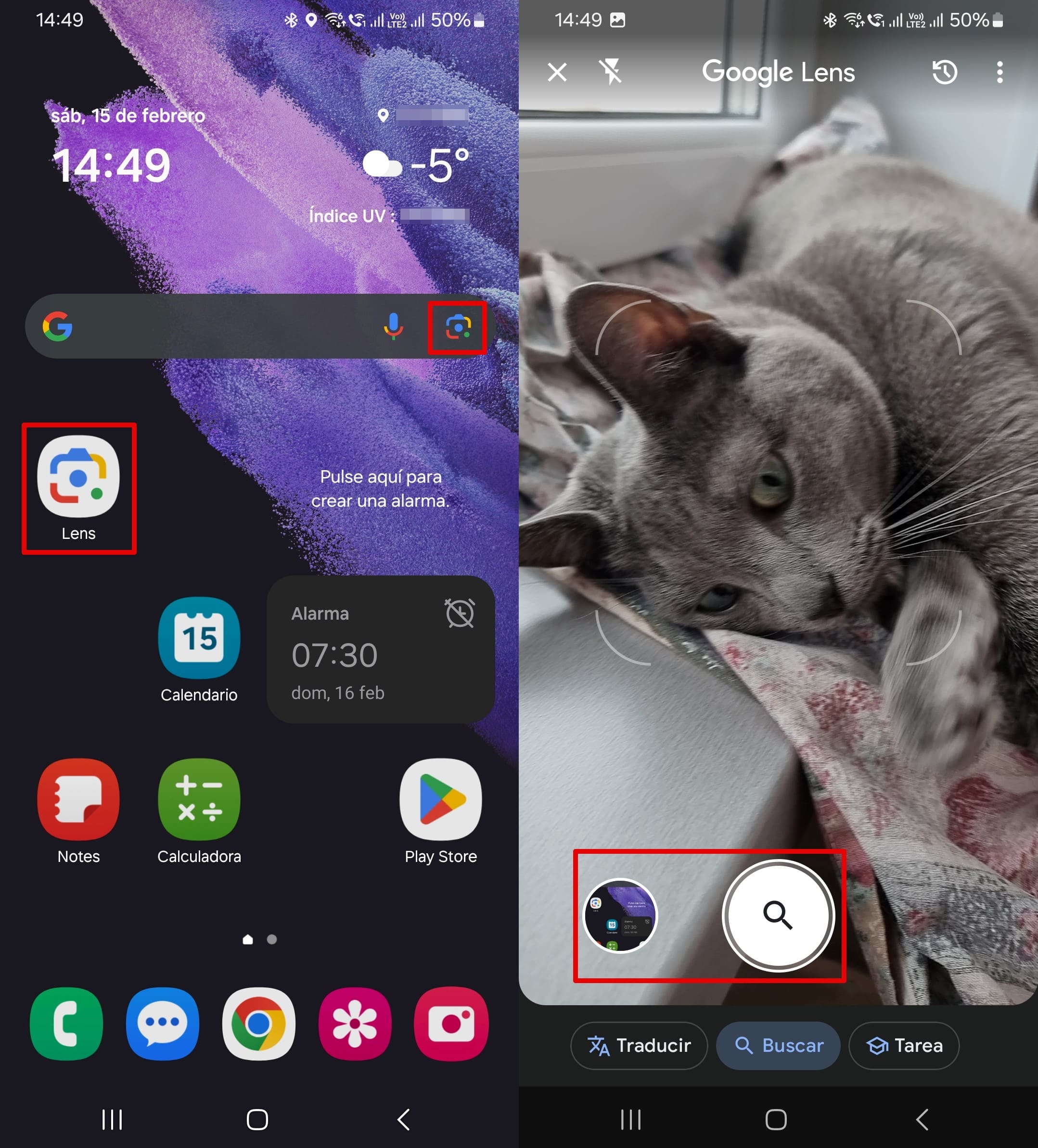 Accede a la app Google Lens o al icono correspondiente para encontrar una foto en tu celular.