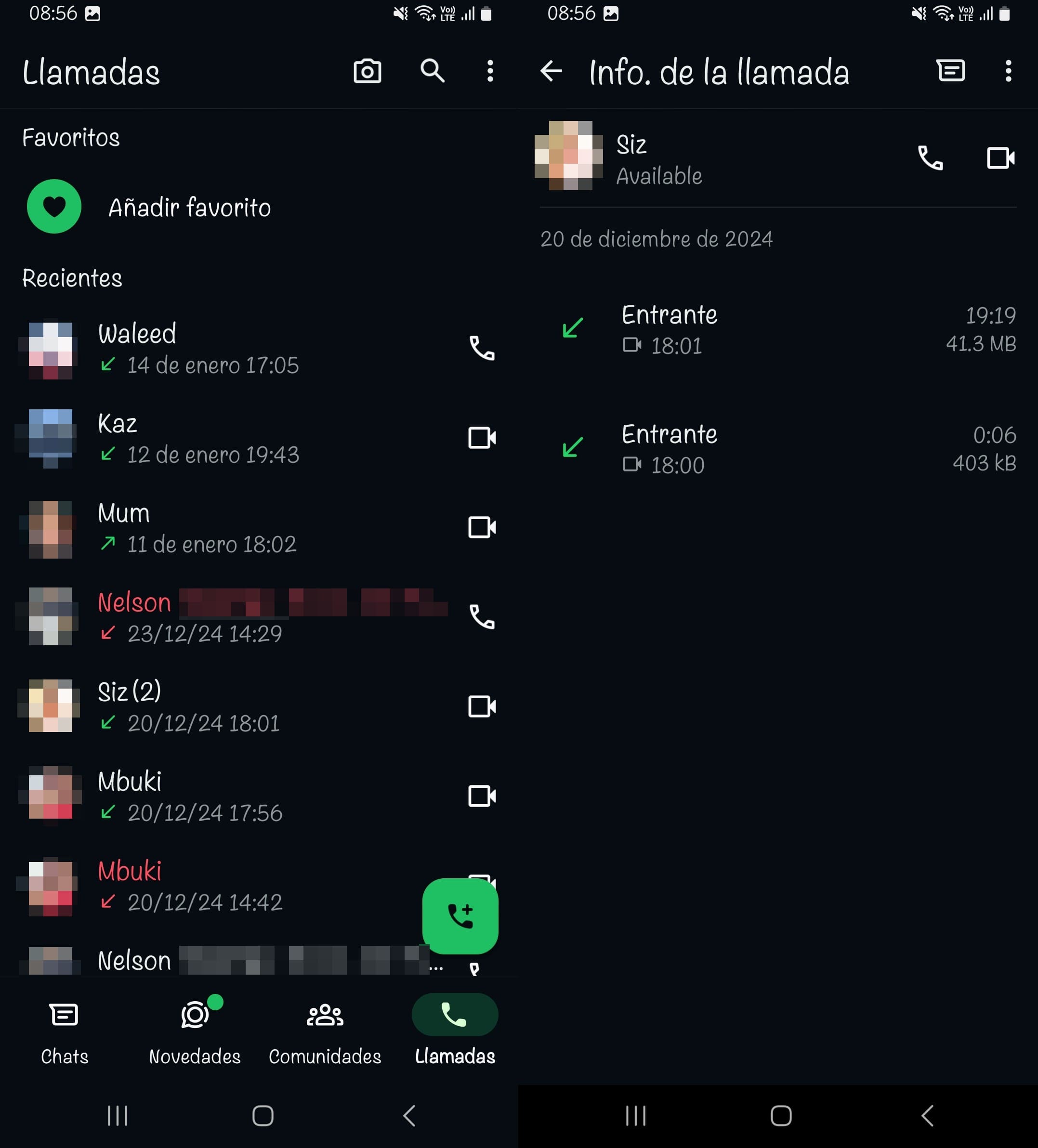 acceder al historial de llamadas de un contacto en WhatsApp