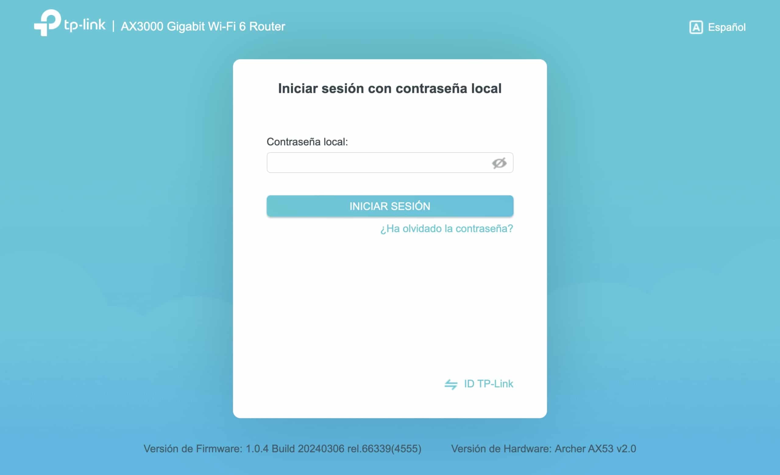 Página de acceso al router con campo de introducción de contraseña