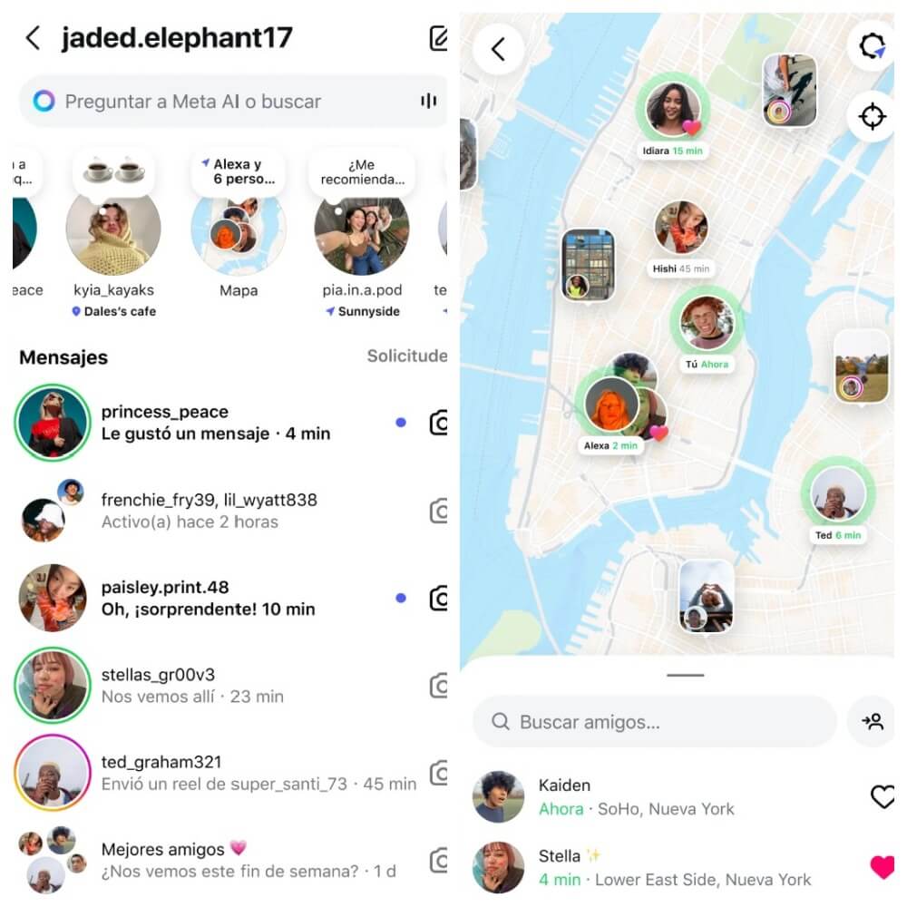 El ícono del mapa se encuentra en la parte superior de los chats de Instagram, en la bandeja de entrada de mensajes directos, y se abre en una segunda ventana que muestra la ubicación de los seguidores mutuos.