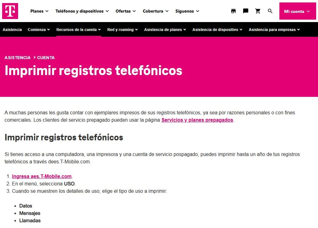 Pasos para obtener registros de T-Mobile.com