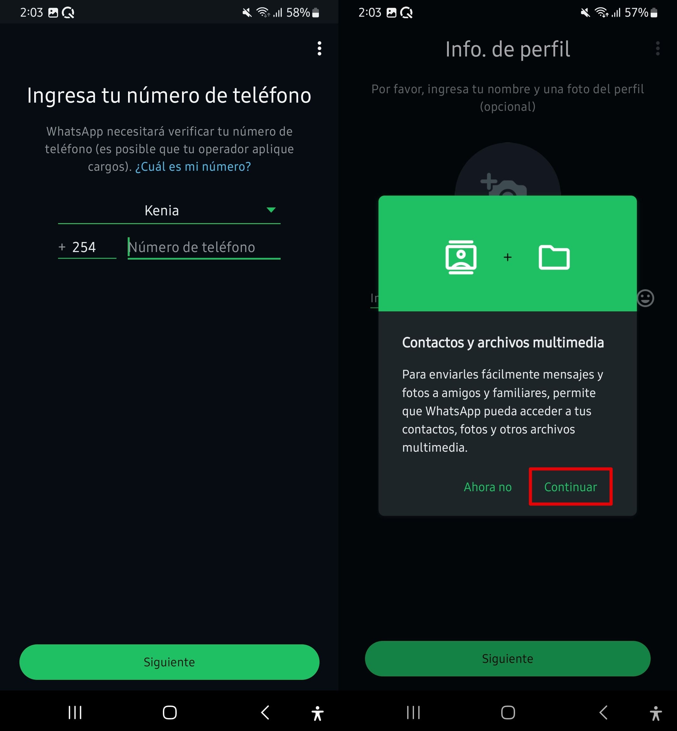 Introduce tu número de teléfono y confirma tus permisos.