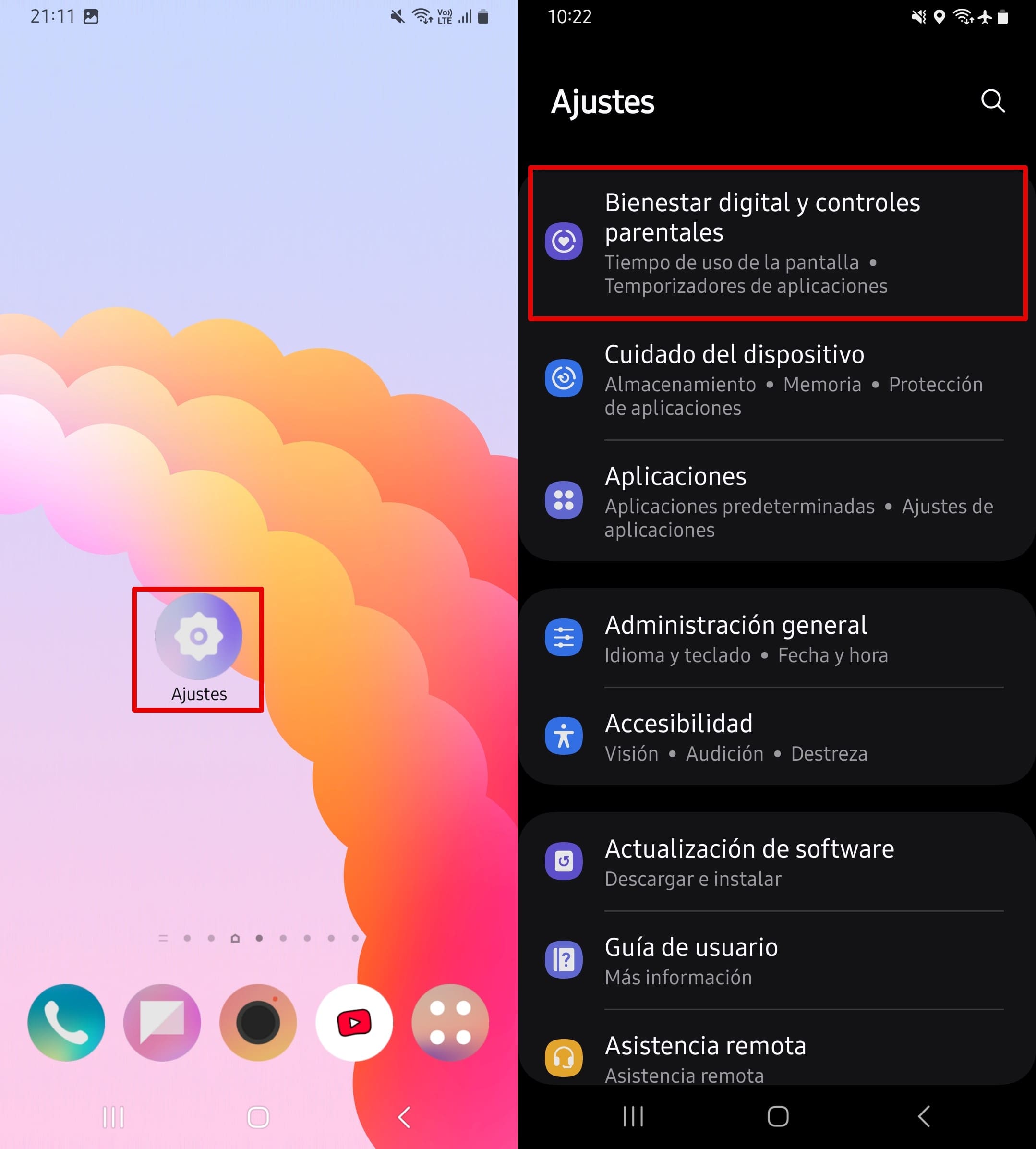 Abrir ajustes - bienestar digital y controles parentales.