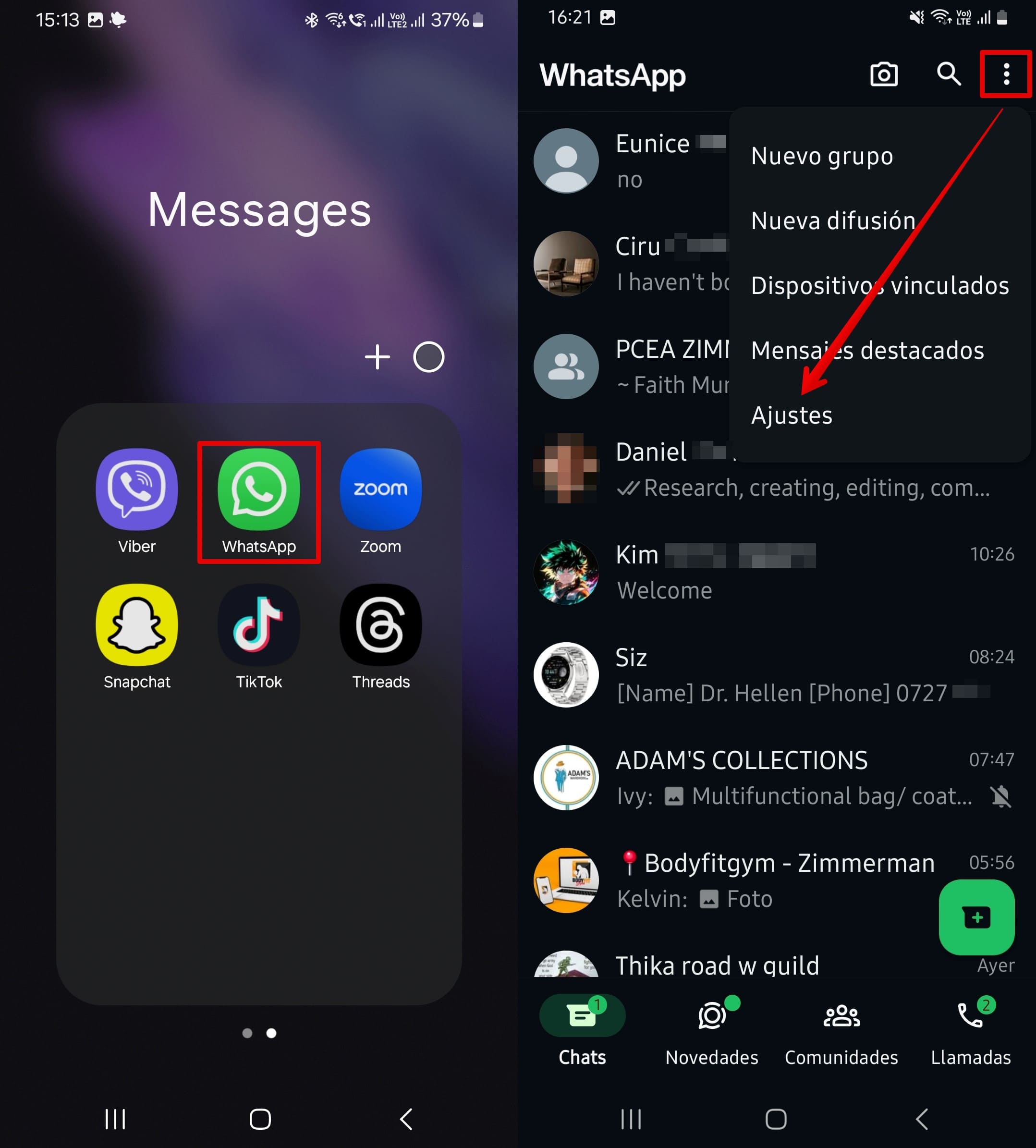 Haz clic en Ajustes en WhatsApp.