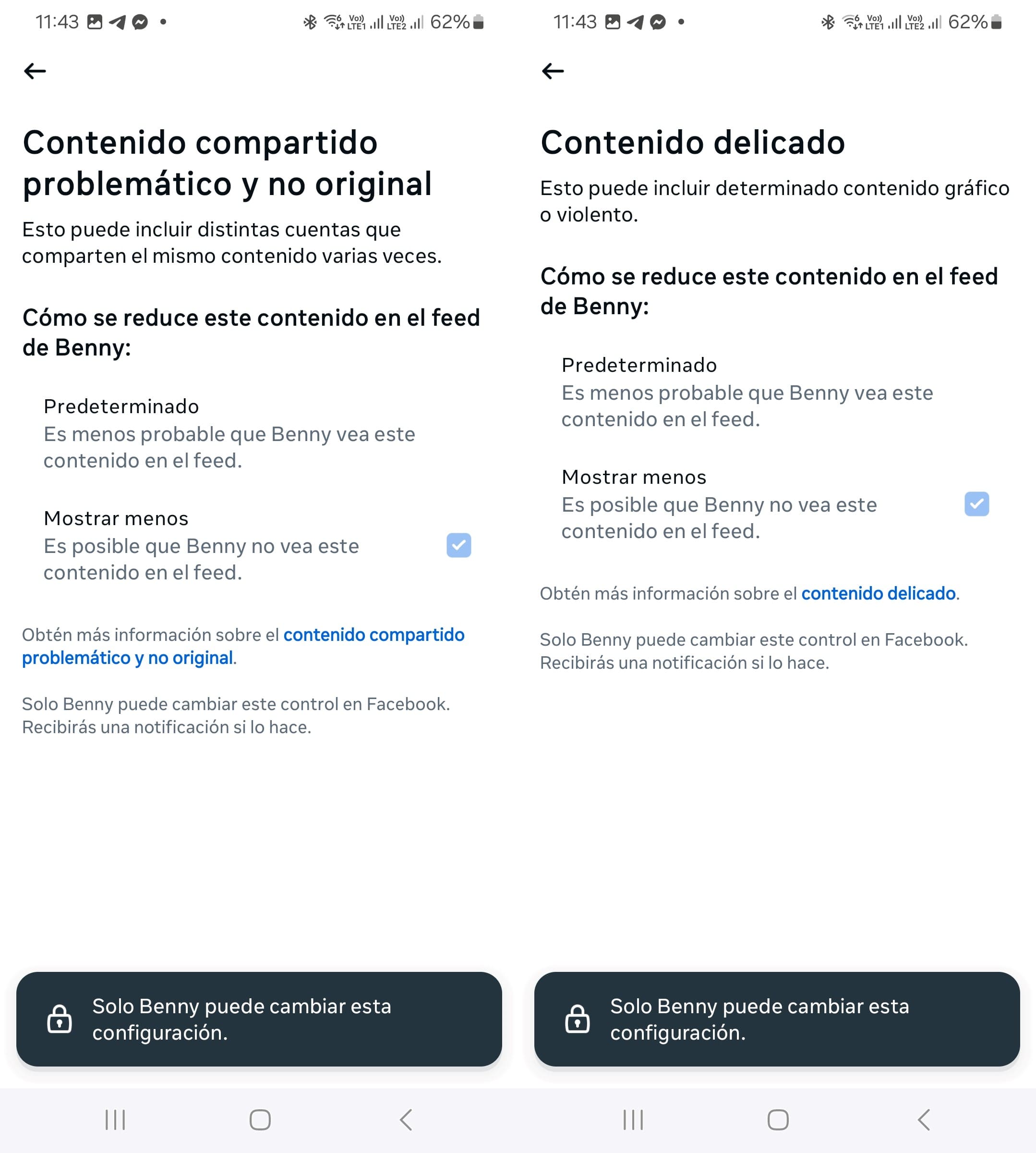 Contenido no original y configuración de contenido sensible en la cuenta de un niño con la función de Supervisión