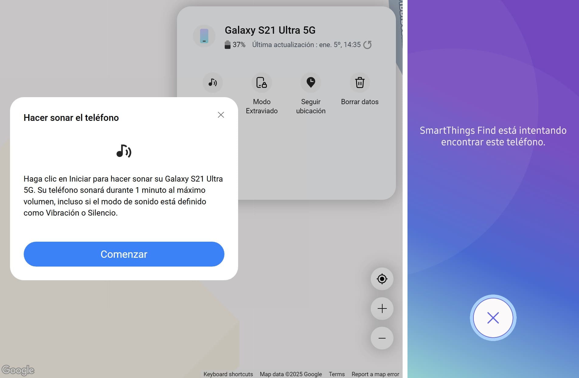 Habilitar la búsqueda de sonido para su teléfono a través de la página web smartthings encontrar y mostrar una notificación en su teléfono.
