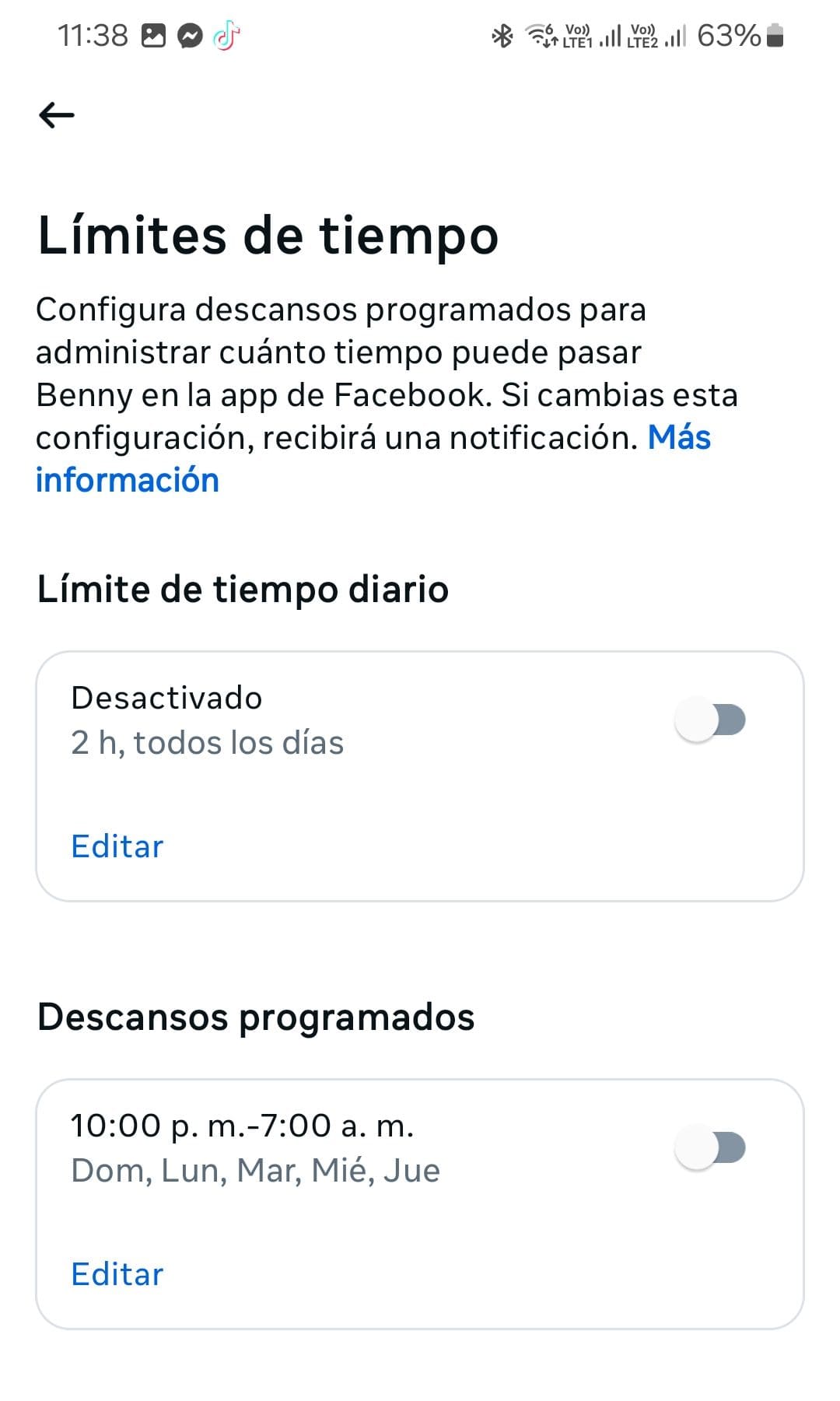  Función de límites de tiempo dentro de la supervisión en el Centro Familiar en Facebook