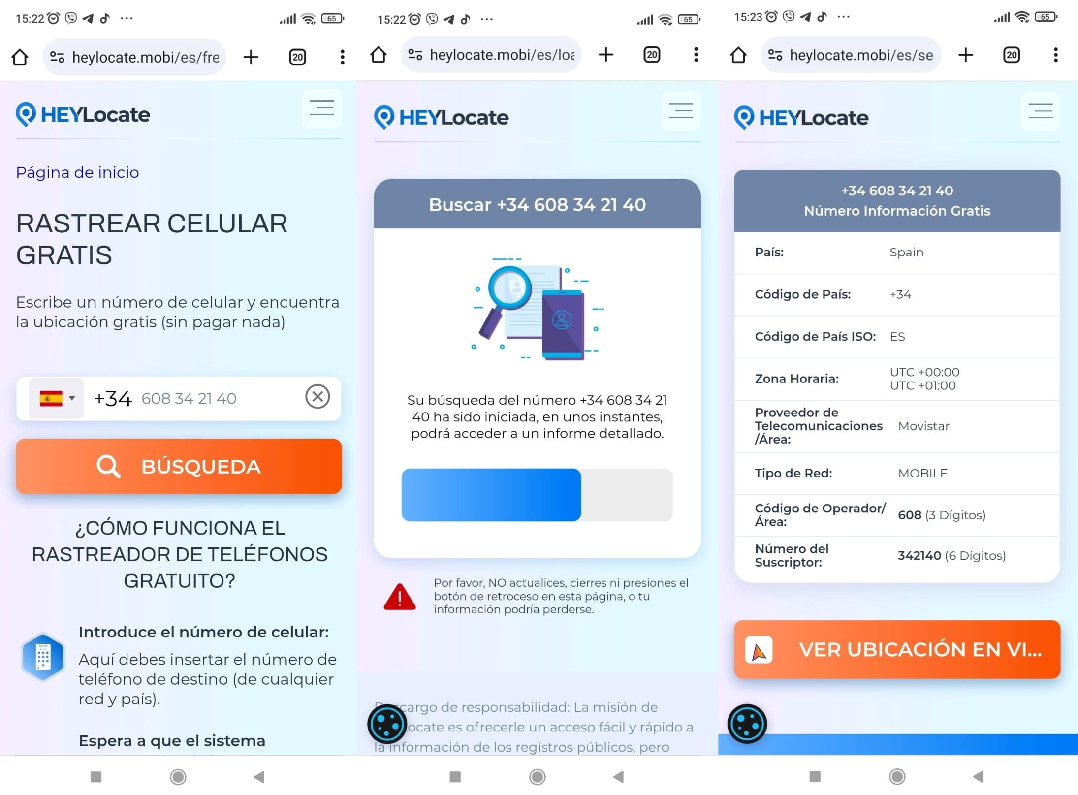 Escribe un número de teléfono para buscar la ubicación de forma gratuita. Los resultados de la búsqueda mostrarán el país, el código, la zona horaria, el proveedor de telecomunicaciones y el tipo de red.