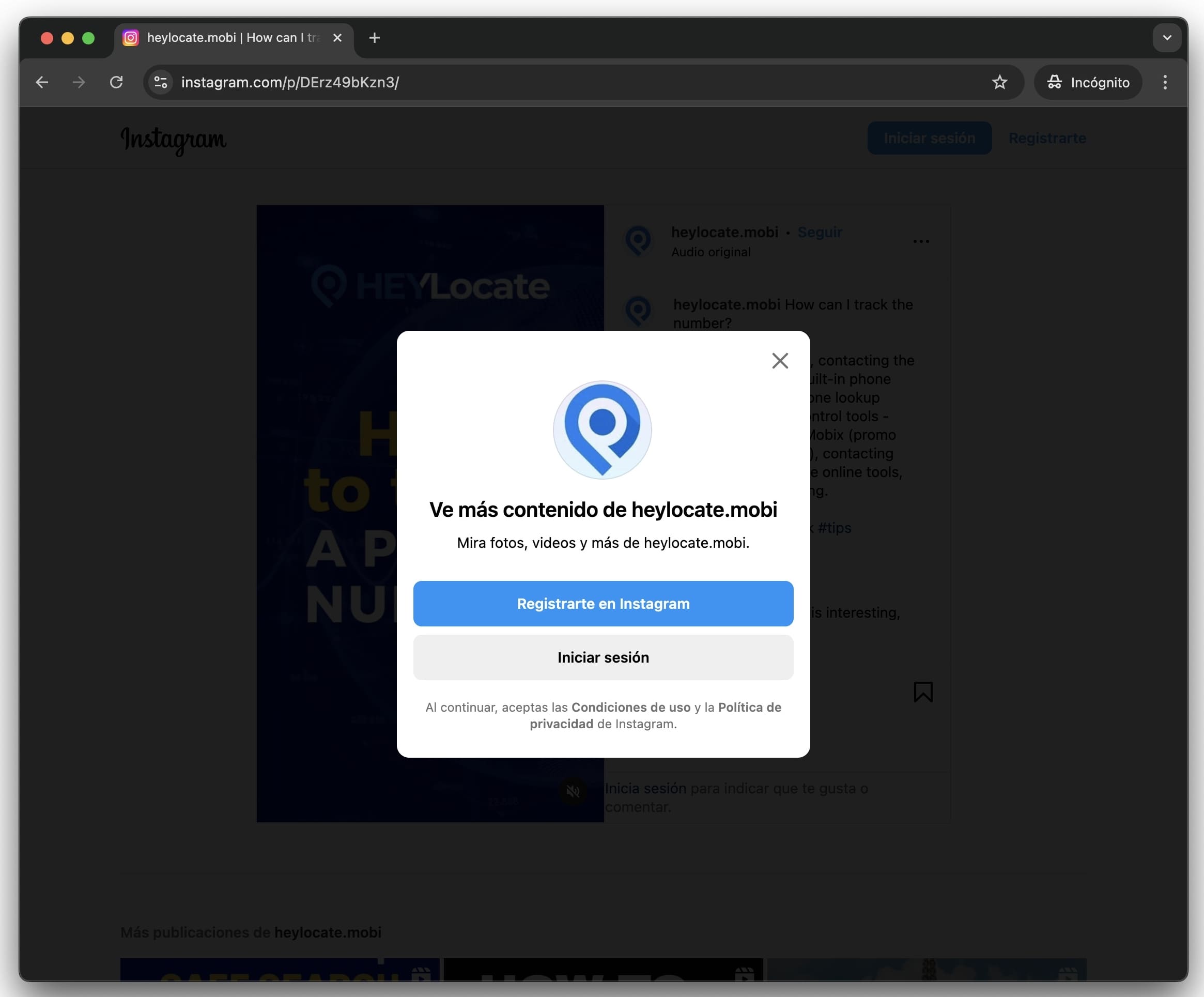 Haz clic en X en el cuadro de mensaje para abrir la cuenta de Instagram.