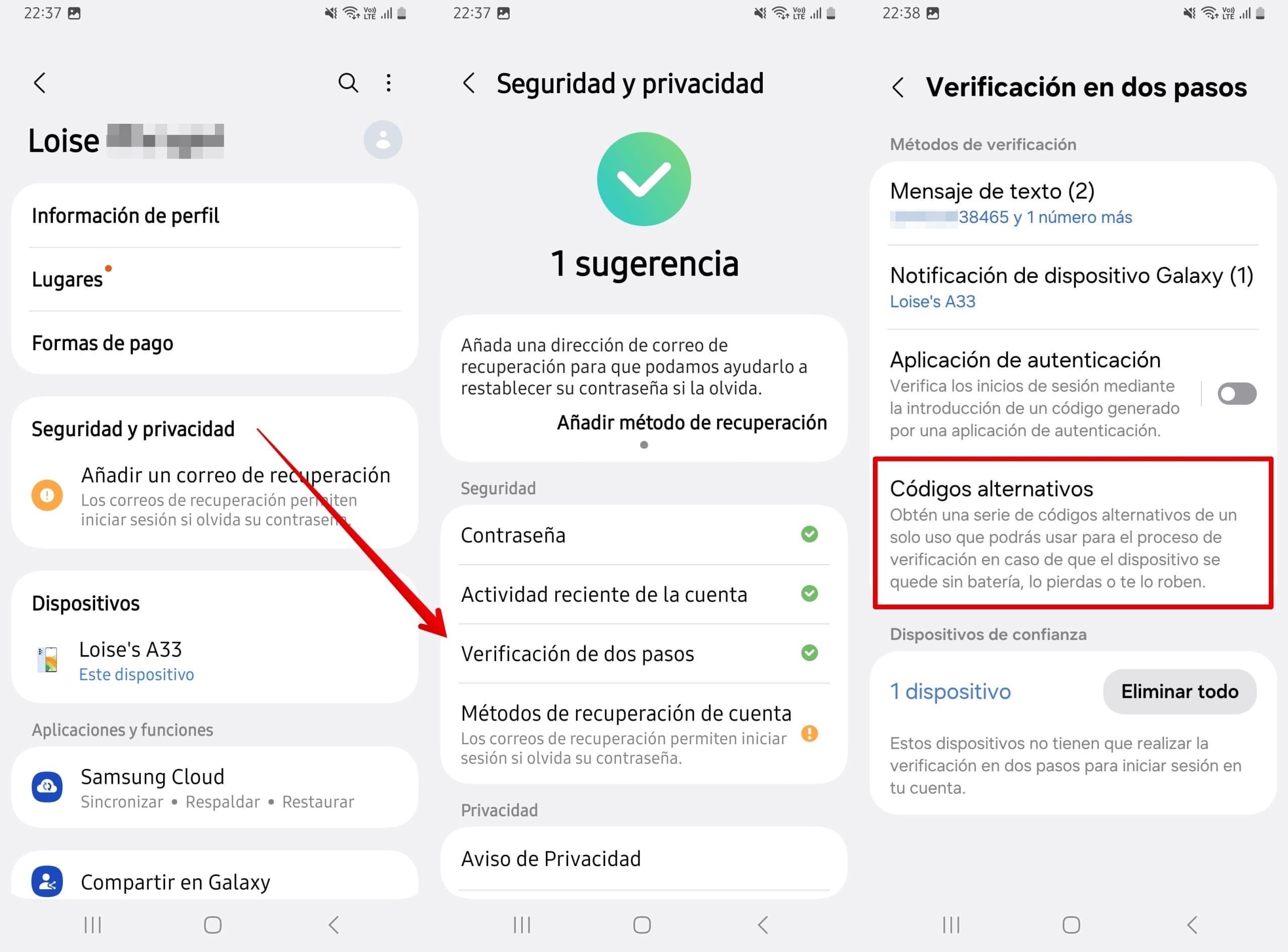 seguridad y privacidad abiertas - verificación en dos pasos - códigos alternativos para copia de seguridad.
