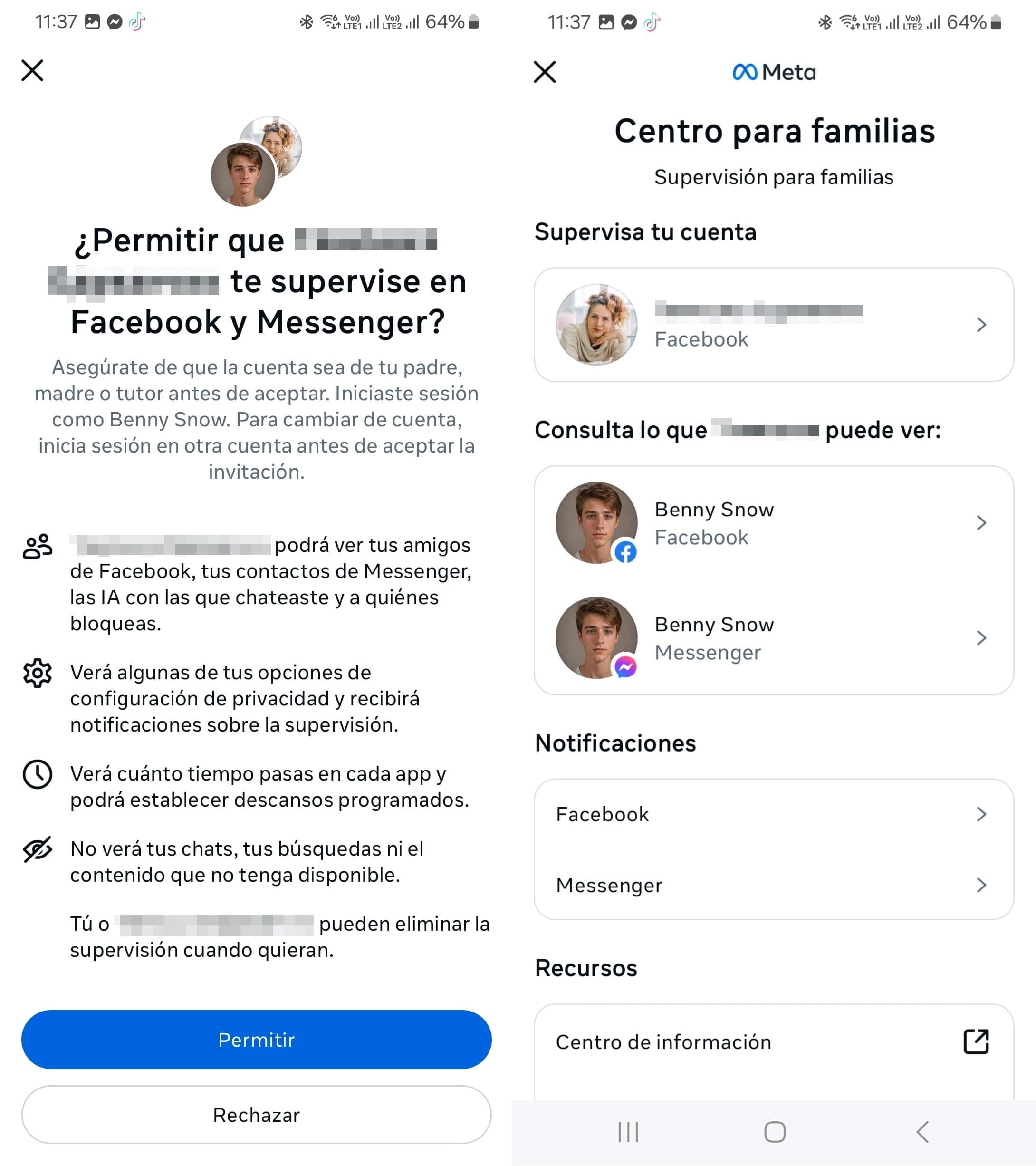El Centro Familiar pide permiso al niño para ser supervisado por sus padres con una lista de lo que pueden ver y hacer.