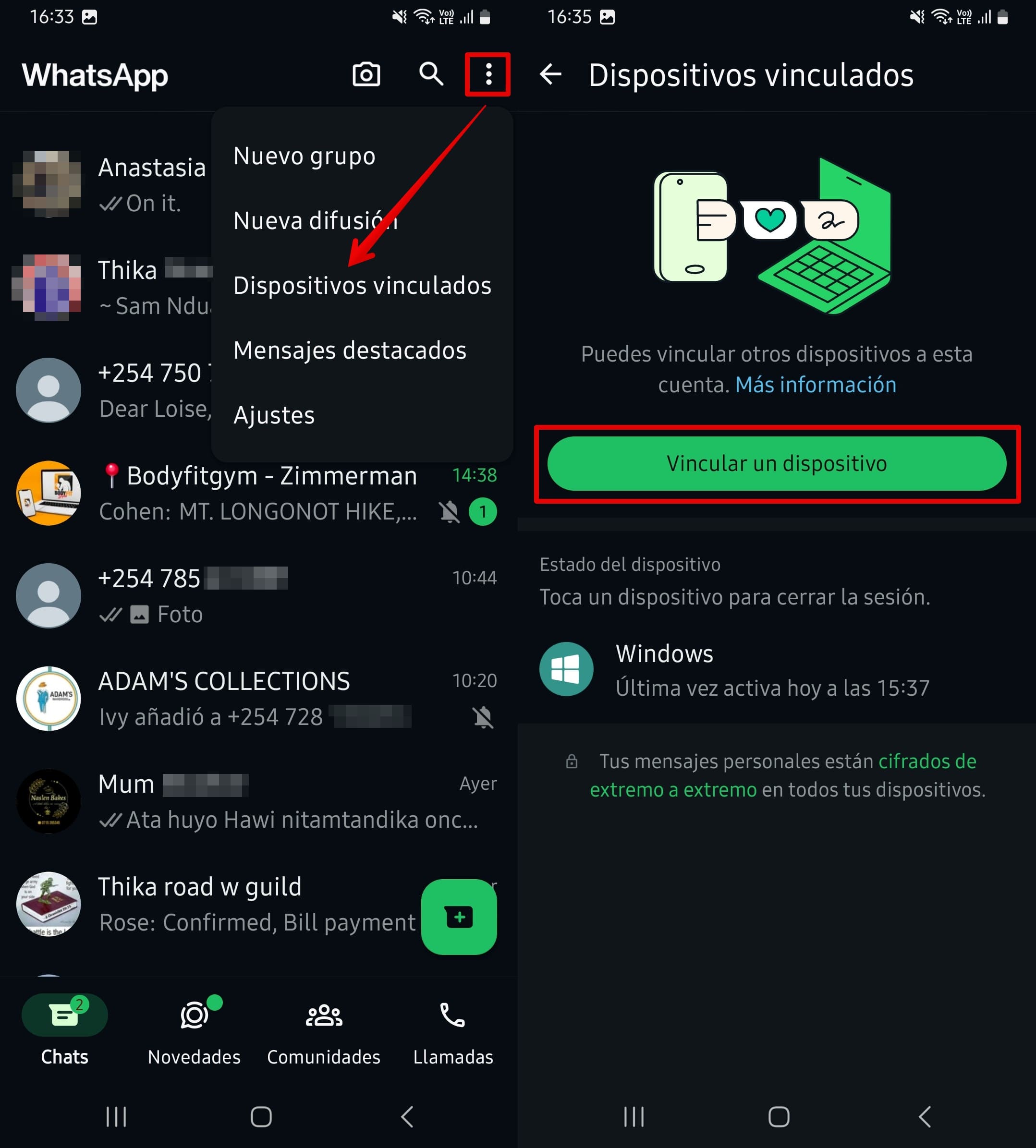 Abrir dispositivos vinculados: vincular un dispositivo para vincular WhatsApp a otro dispositivo.
