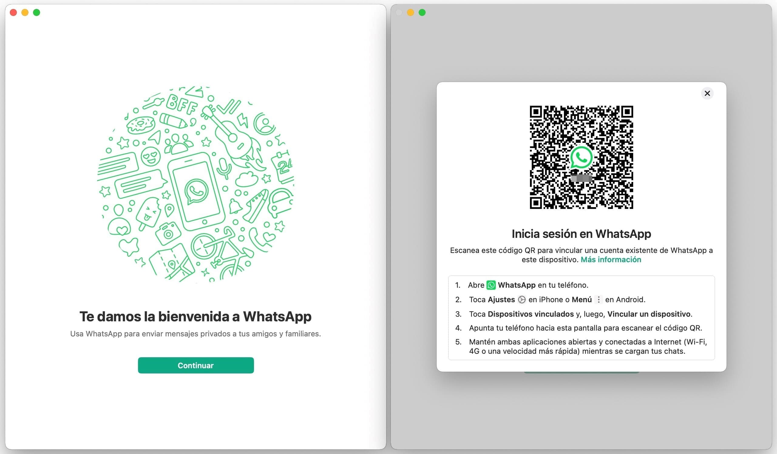 Abre la app de WhatsApp en tu ordenador y sigue las instrucciones.