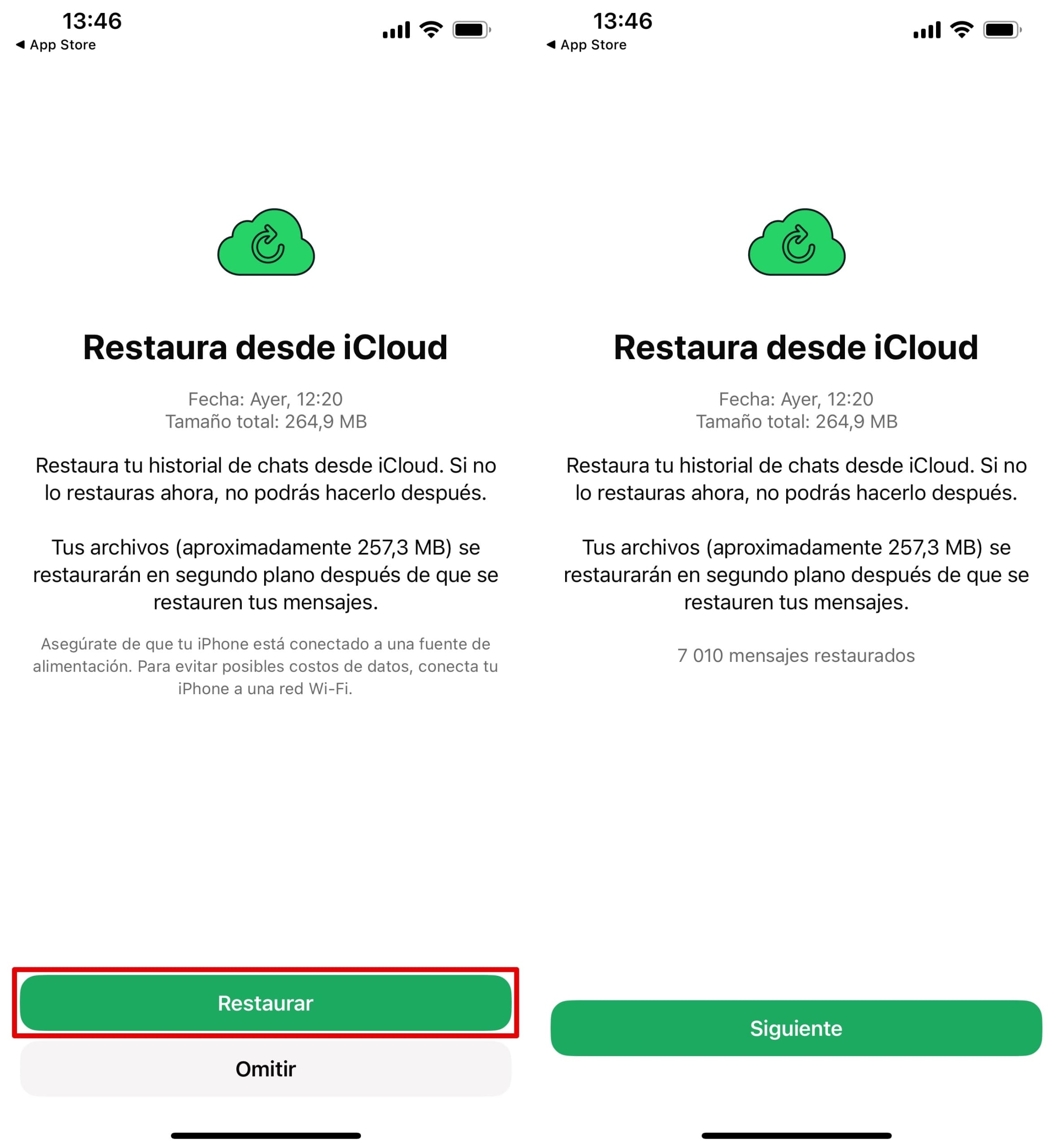 Restaurar historial de chat WhatsApp desde iCloud.