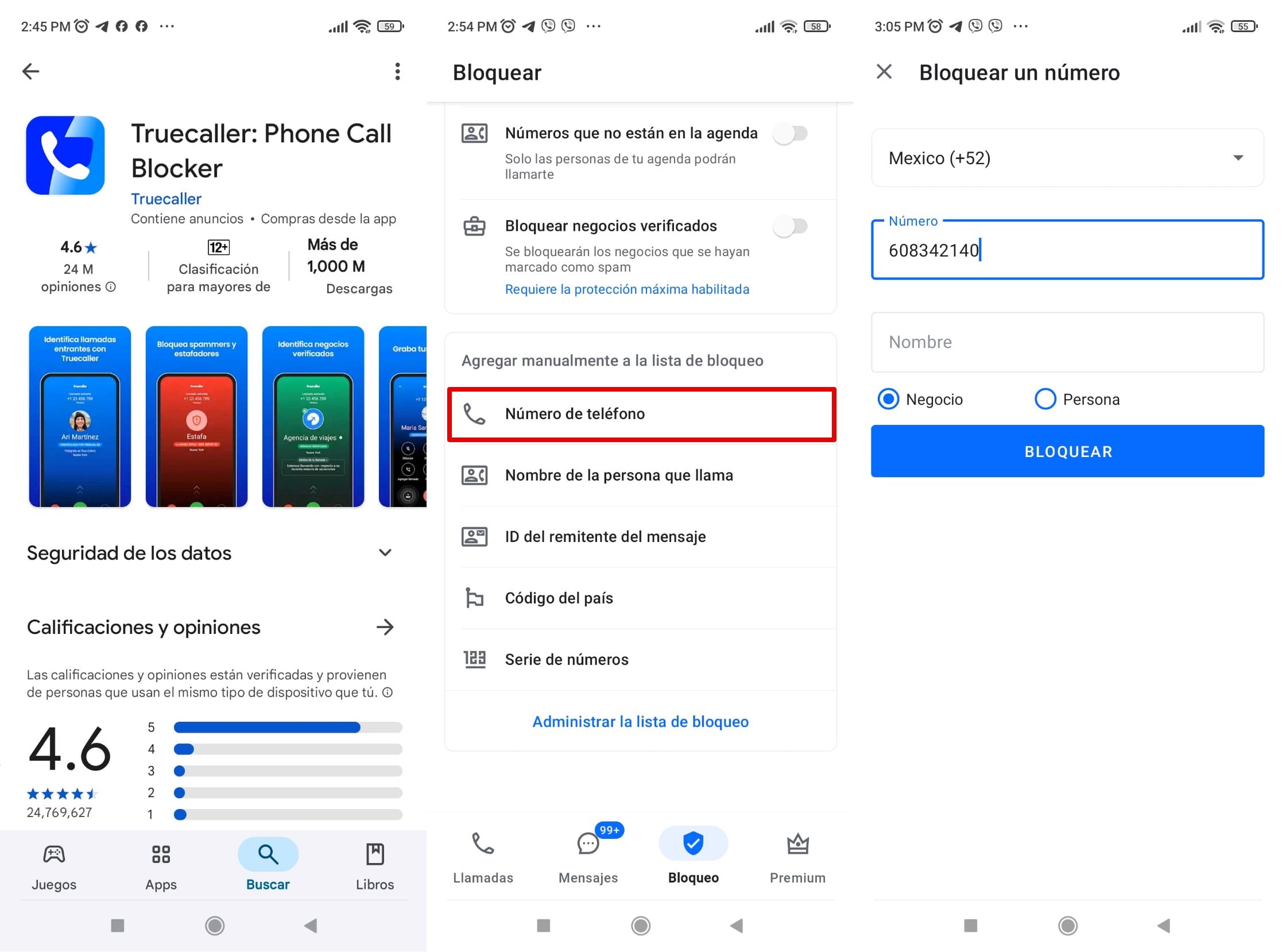 Instala la app de Truecaller en tu smartphone y bloquea el número desconocido.