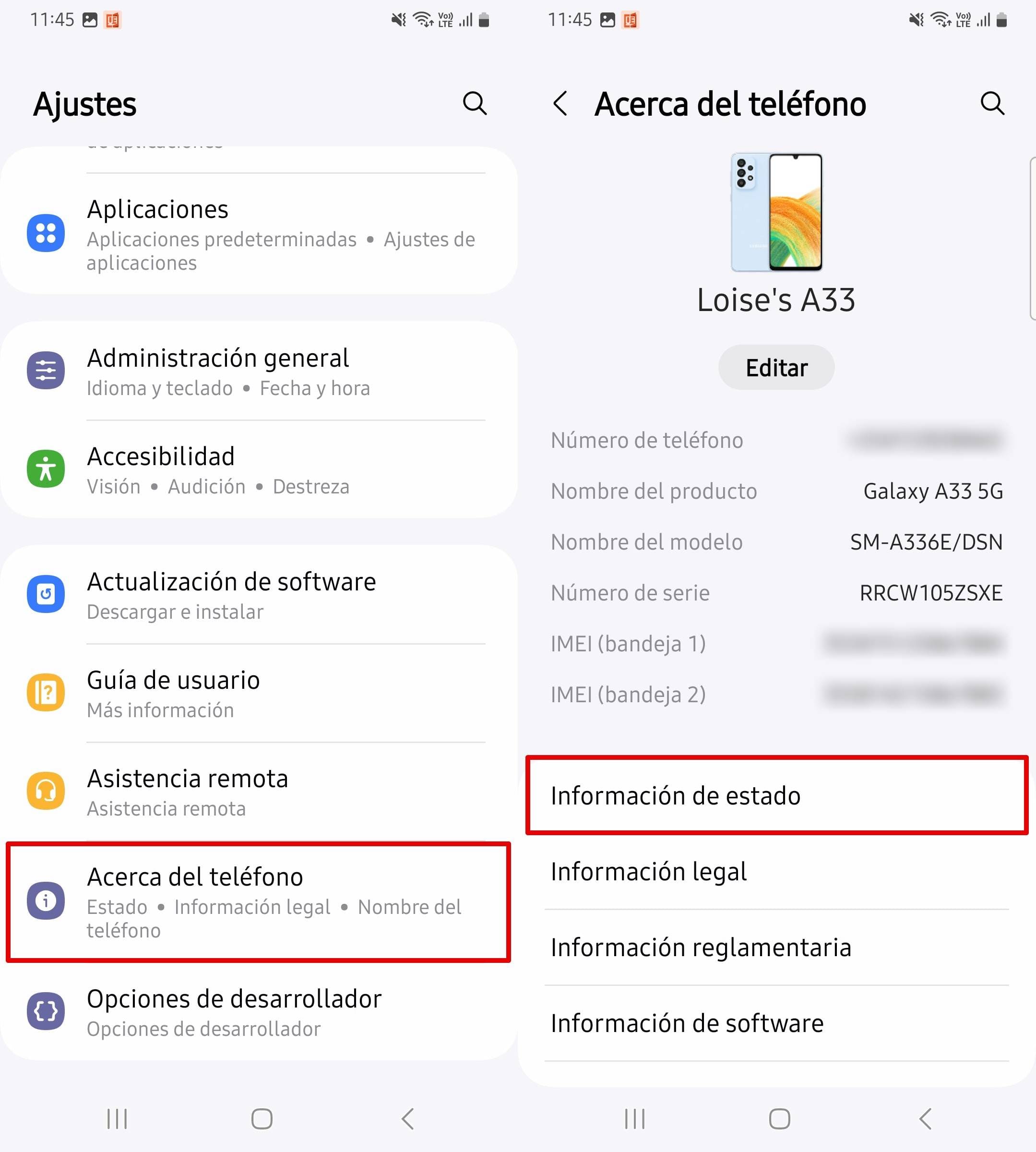 Pulsa ajustes y abre Acerca del teléfono.