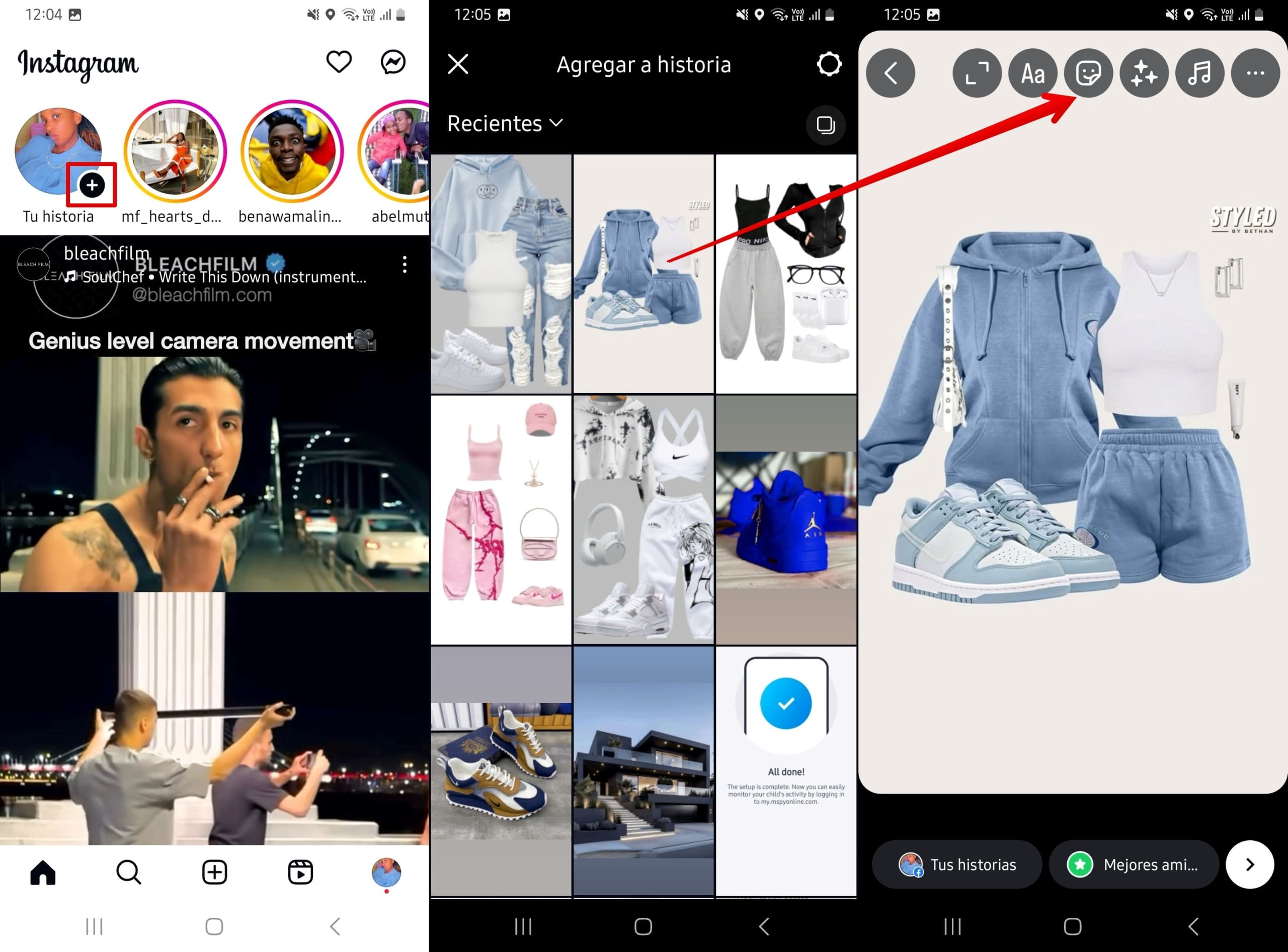 Haz clic en el botón más, elige medios y haz clic en el icono de la pegatina.