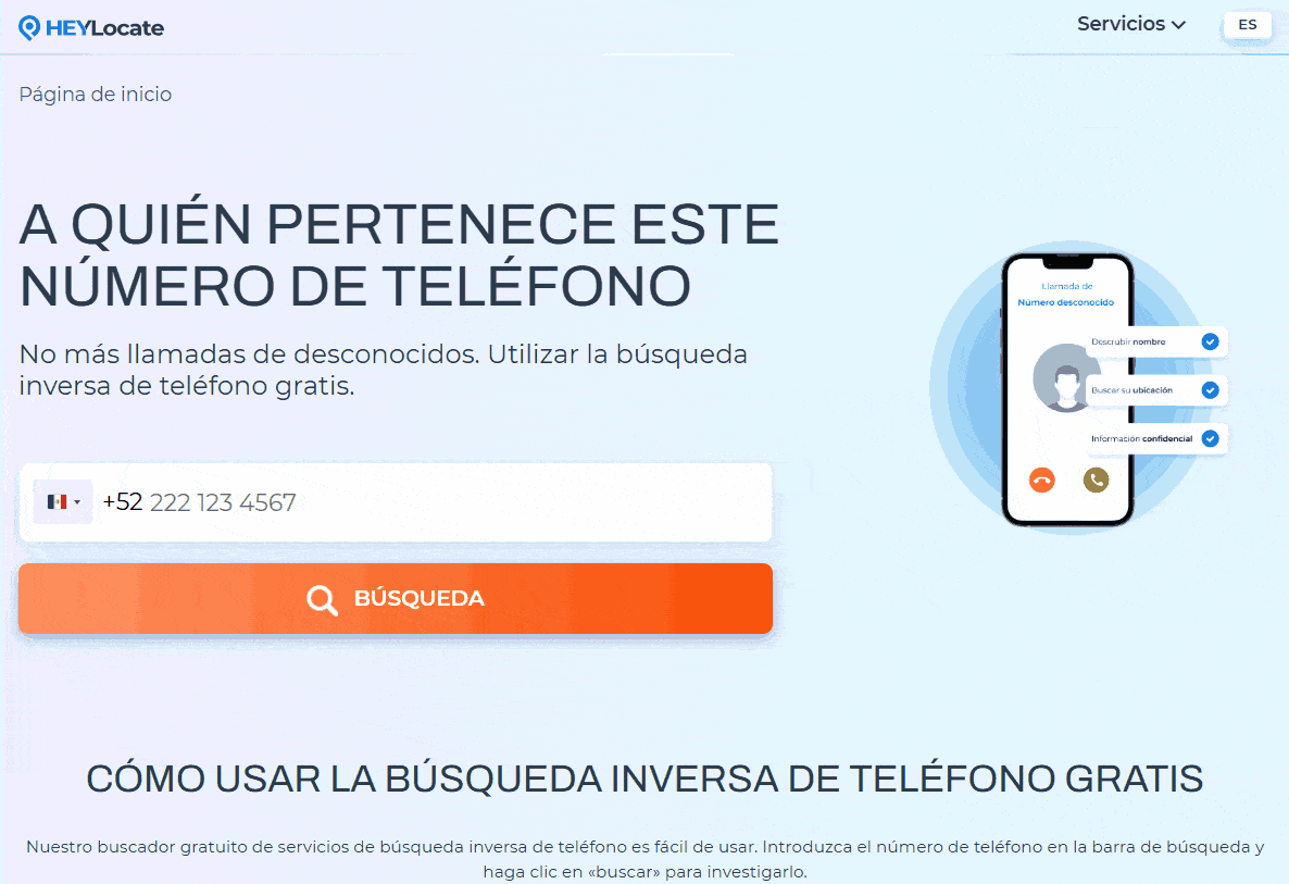 Introduzca el número de teléfono en el campo de búsqueda y vea los resultados por número.