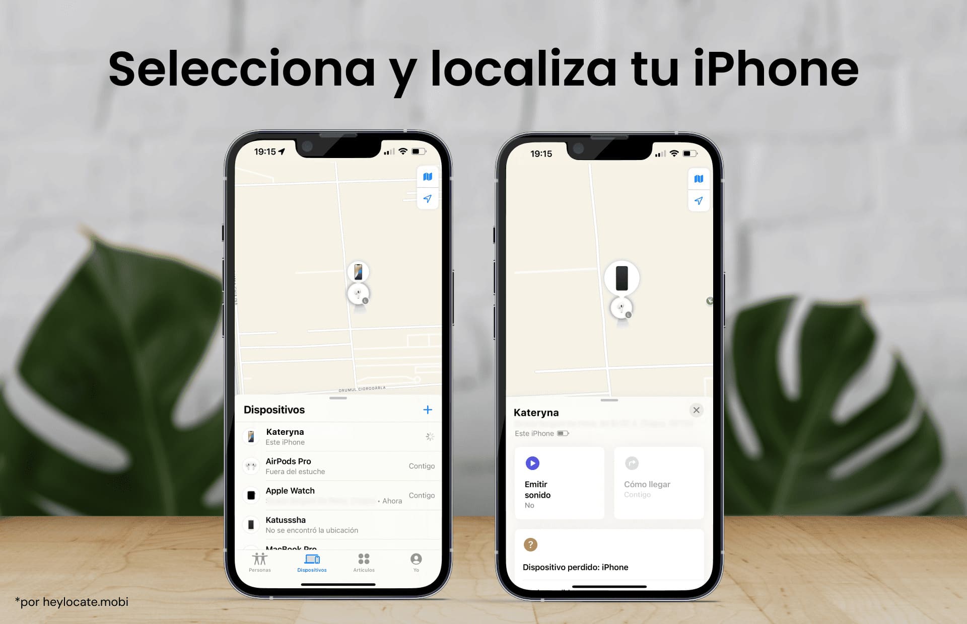 Seleccione el dispositivo y la función de Reproducir sonido, Direcciones y Notificaciones opciones de la aplicación Encontrar.