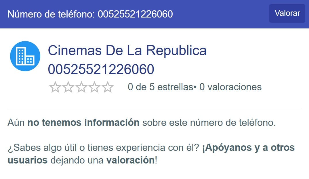 Después de ingresar un número de teléfono en el campo de búsqueda, puedes consultar la información sobre el propietario o la empresa.