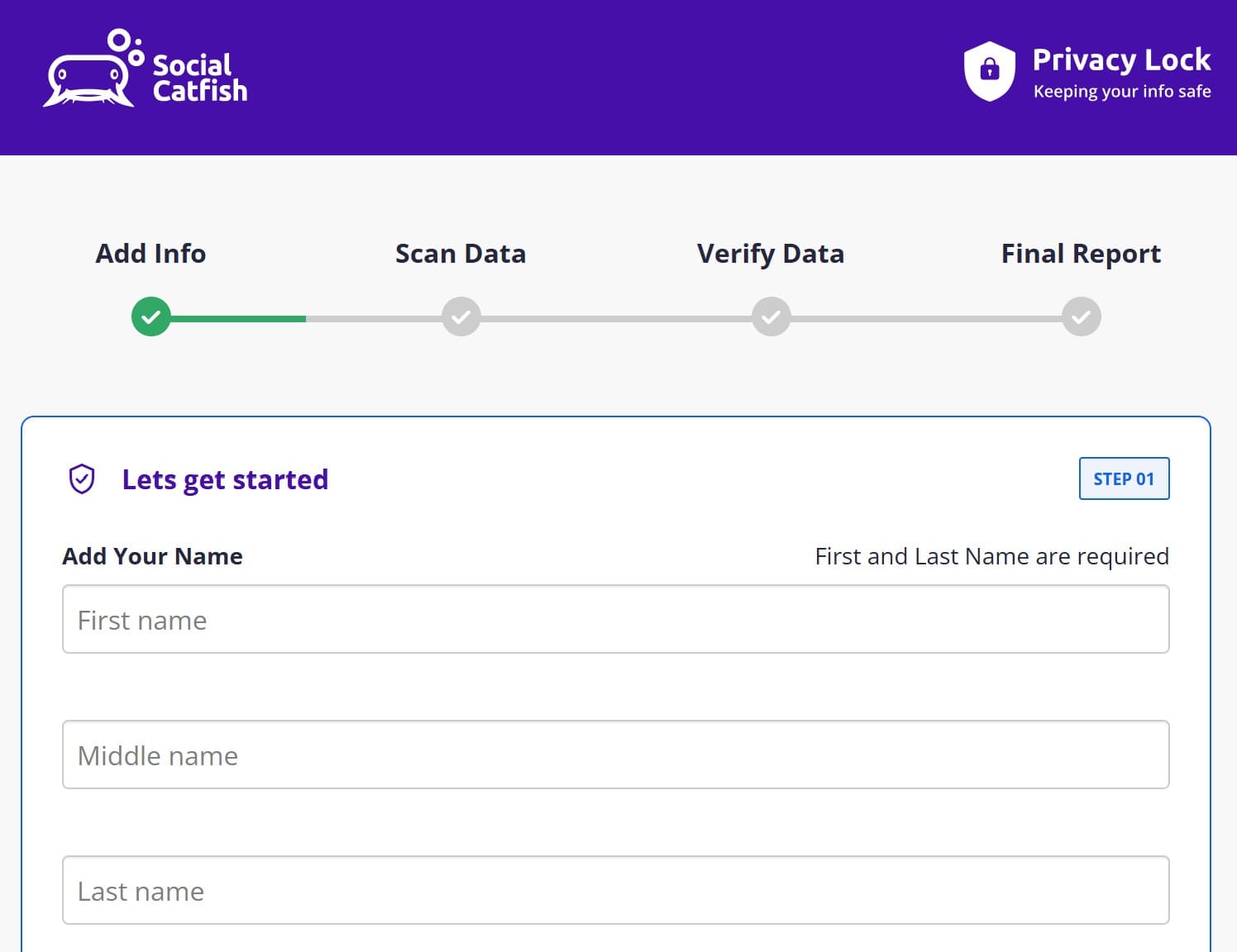 Tienes que añadir tu nombre para escanear y verificar los datos.