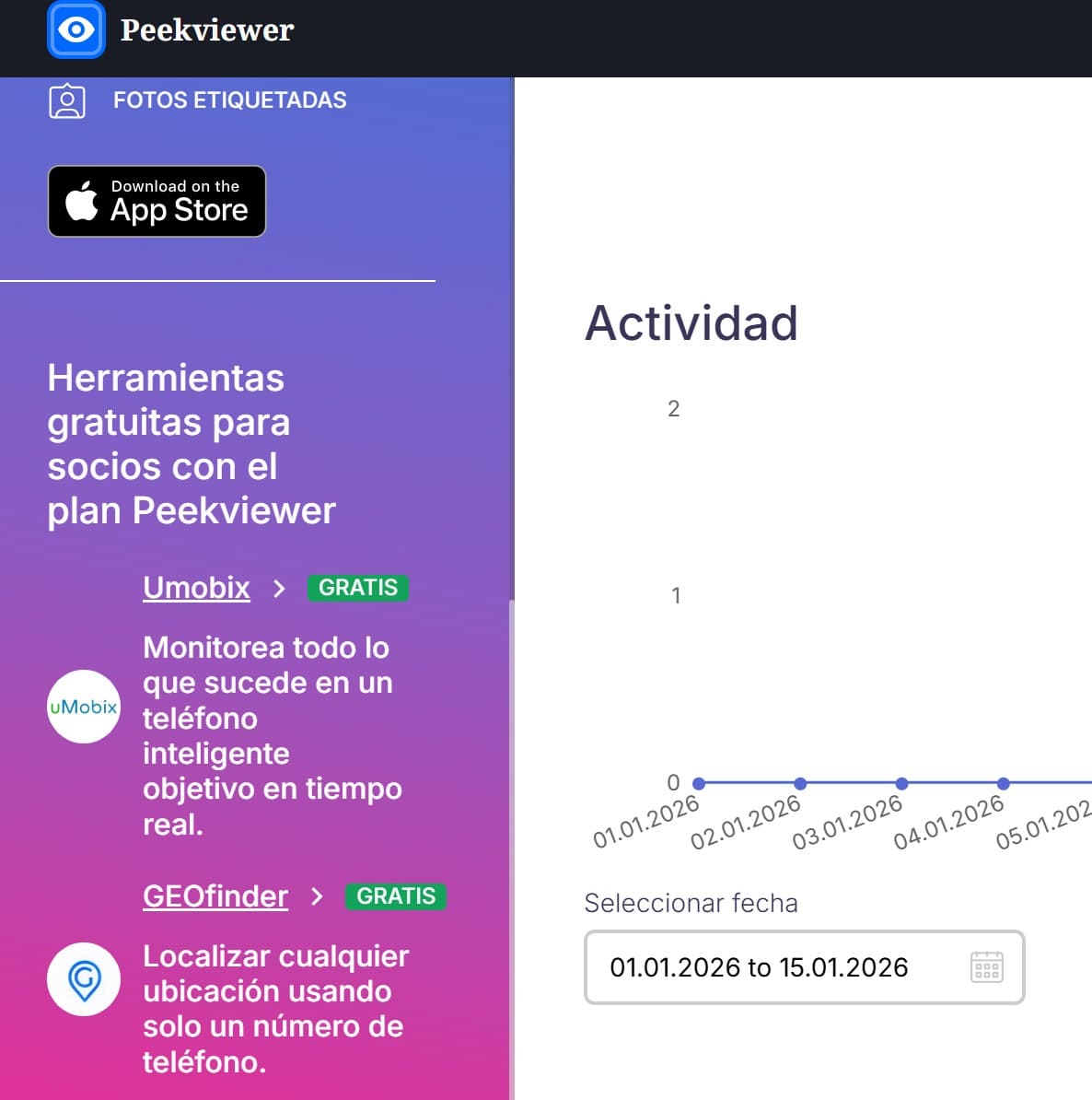 PeekViewer ofrece uMobix y GeoFinder de forma gratuita dentro de su plan.
