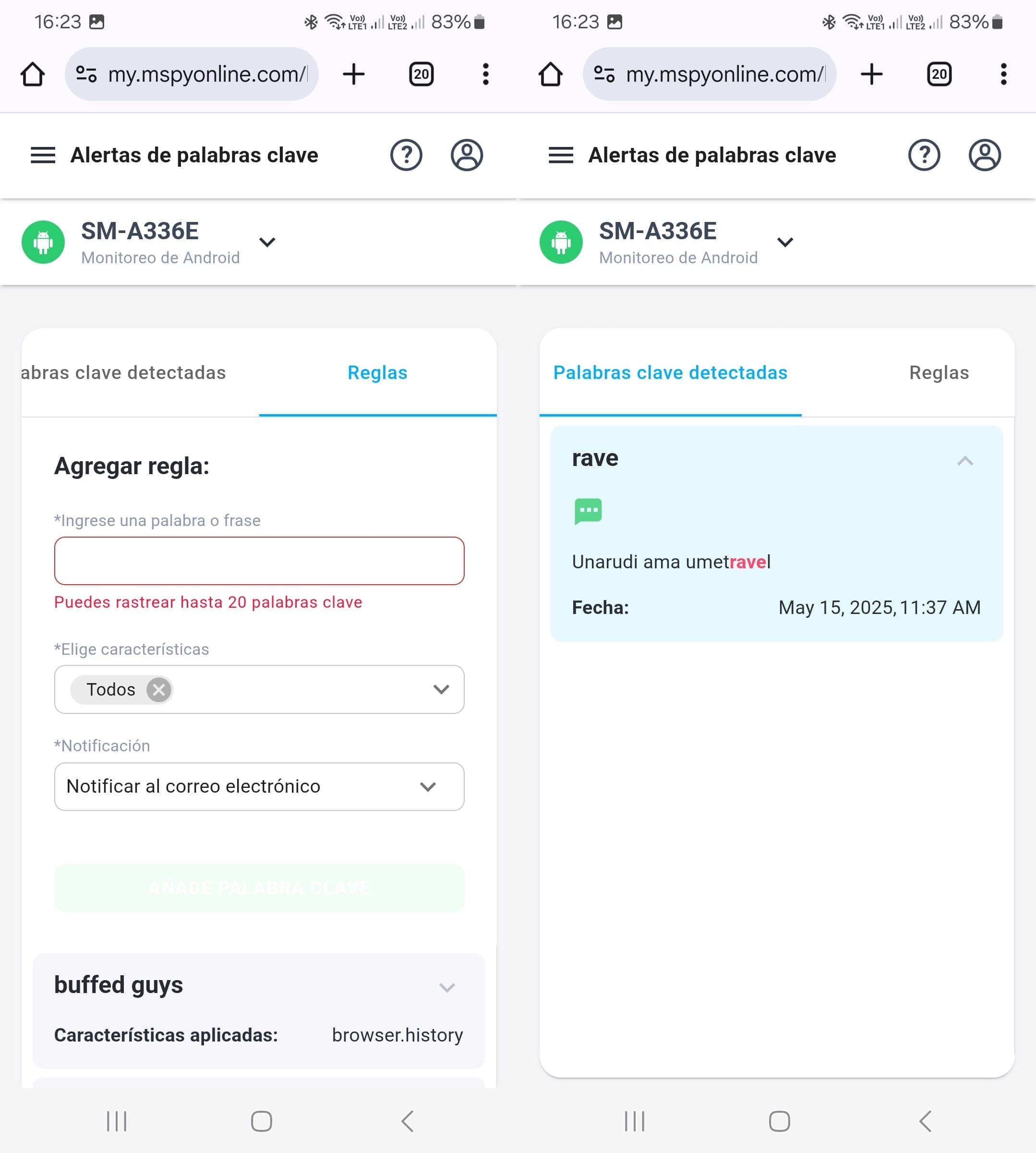 Introduce una palabra clave para buscar en tu teléfono y espera a recibir una notificación.
