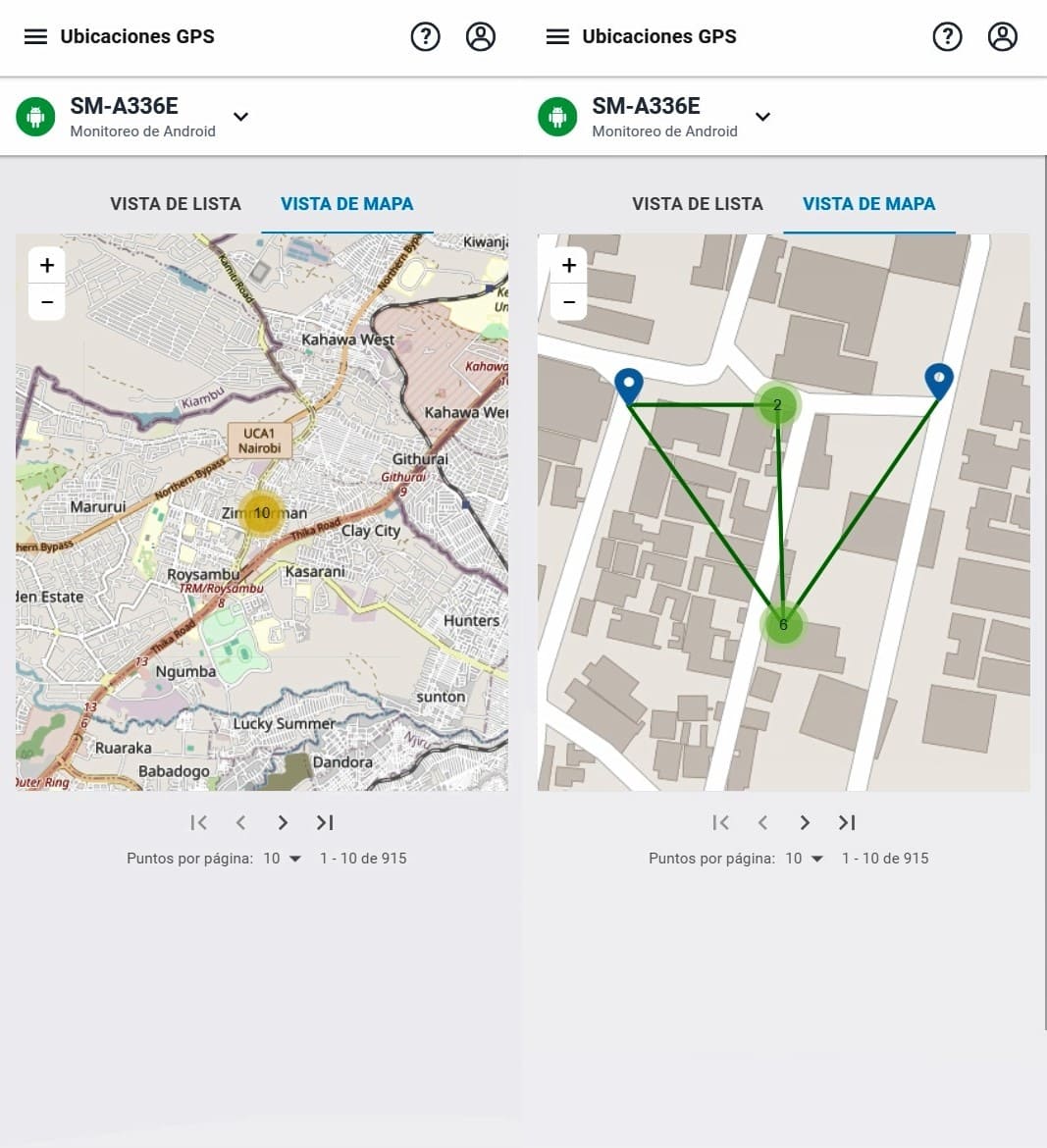 Muestra la ubicación en el mapa y se desplaza entre puntos.